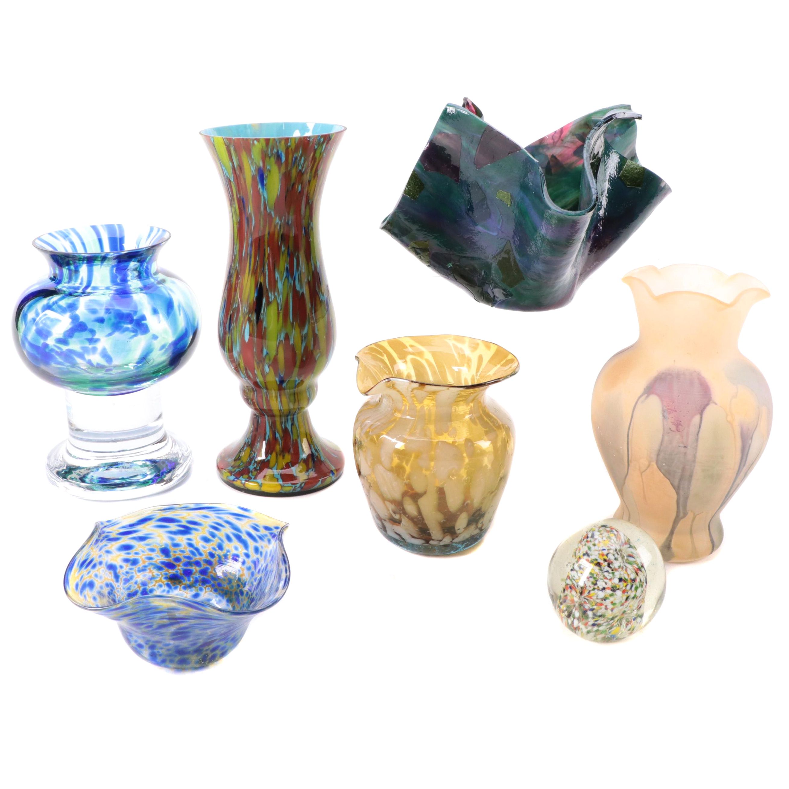 Sea of Sweden Handmade Glass Vase with Other Art Glass Vases and Paperweight