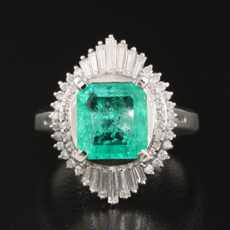 Vintage 2.37 CT Columbian Emerald and Diamond Ring with GIA Report