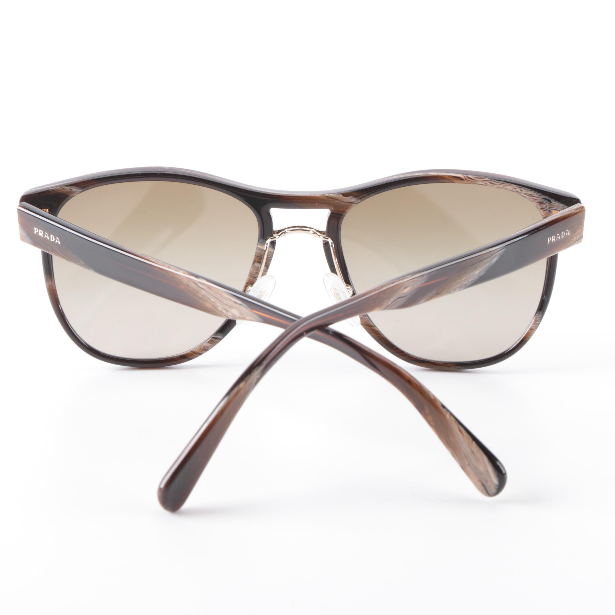 Prada SPR 09U Browline Sunglasses in Brown Marble Effect