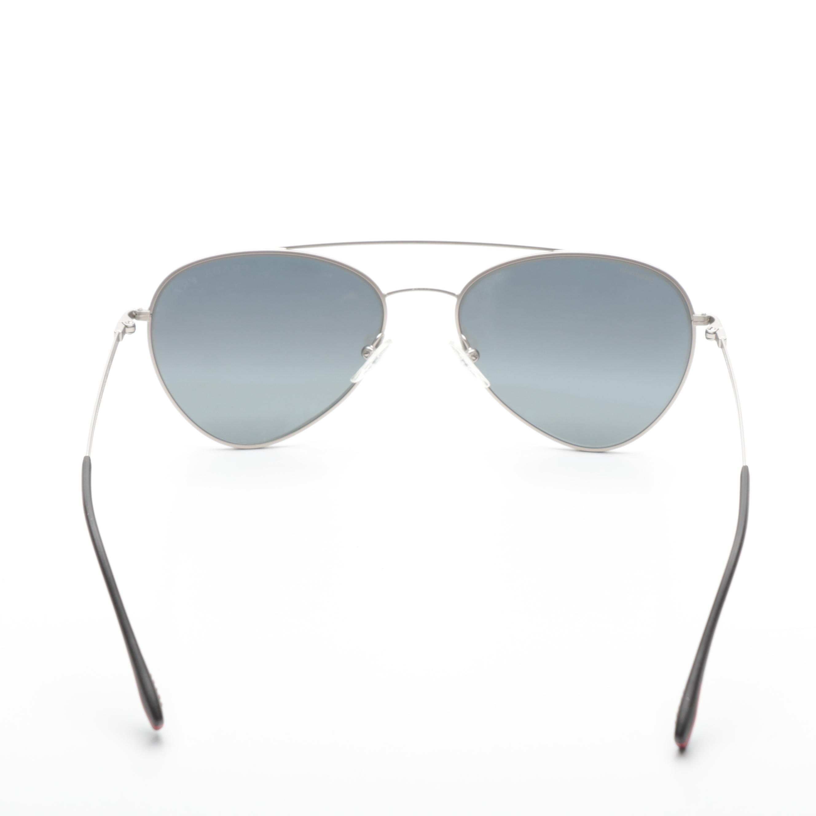 Prada PRZ Sunglasses Aviator Matte Nickel Frame Grey Polarized Lenses
