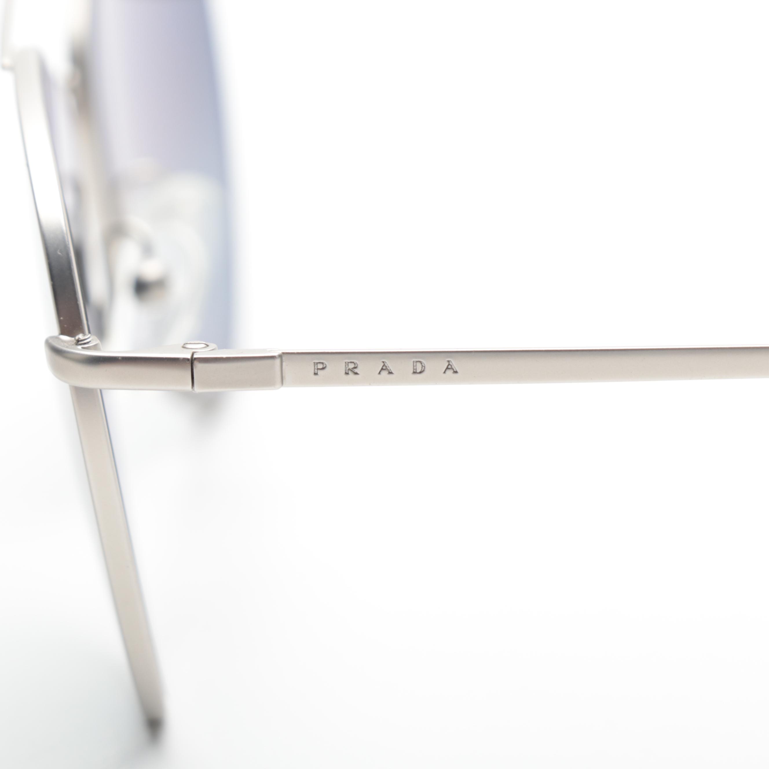 Prada PRZ Sunglasses Aviator Matte Nickel Frame Grey Polarized Lenses