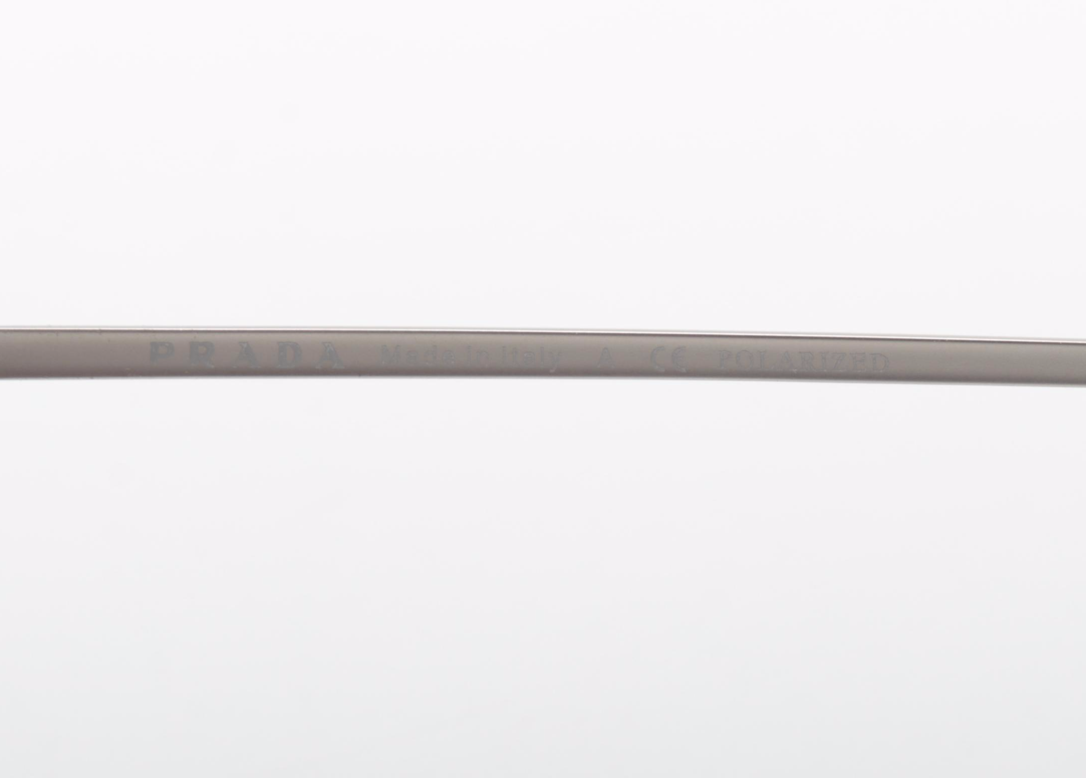 Prada PRZ Sunglasses Aviator Matte Nickel Frame Grey Polarized Lenses