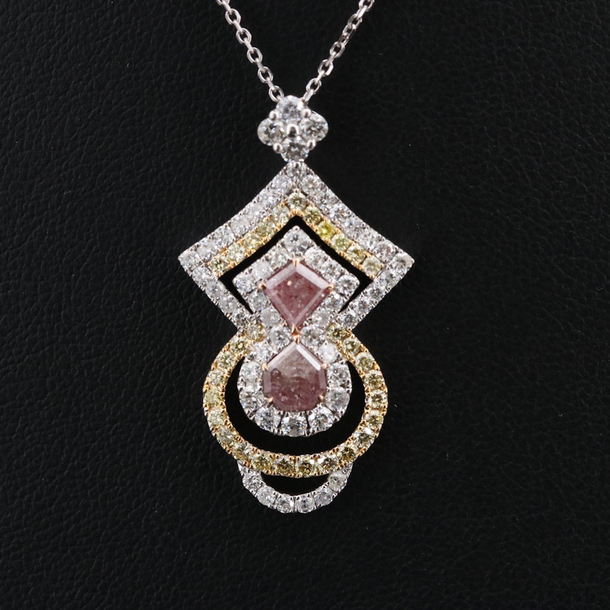 18K 3.09 CTW Diamond Pendant Necklace with GIA Reports