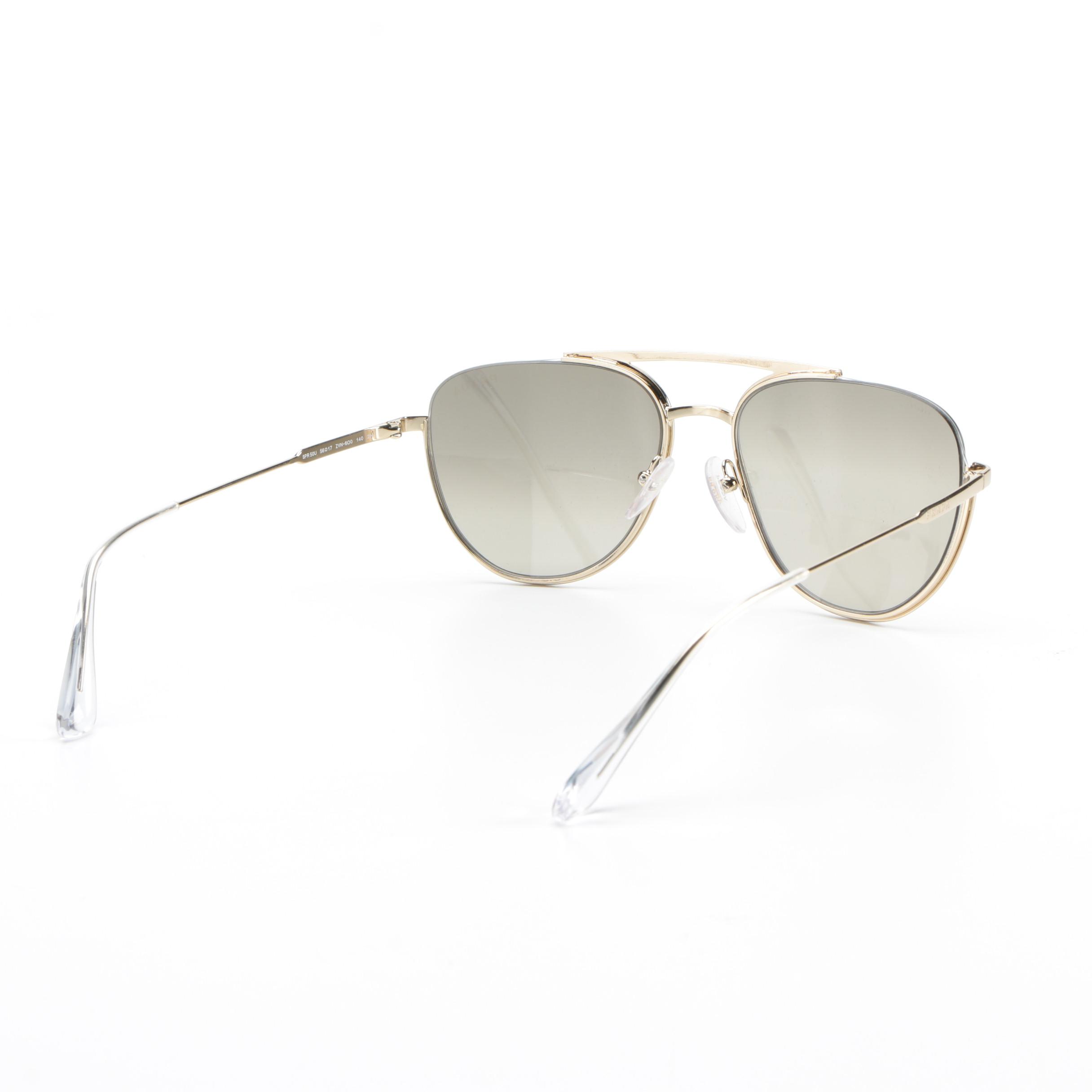 Prada SPR50U Aviator Sunglasses in Gold Metal Frame with Gradient Lenses