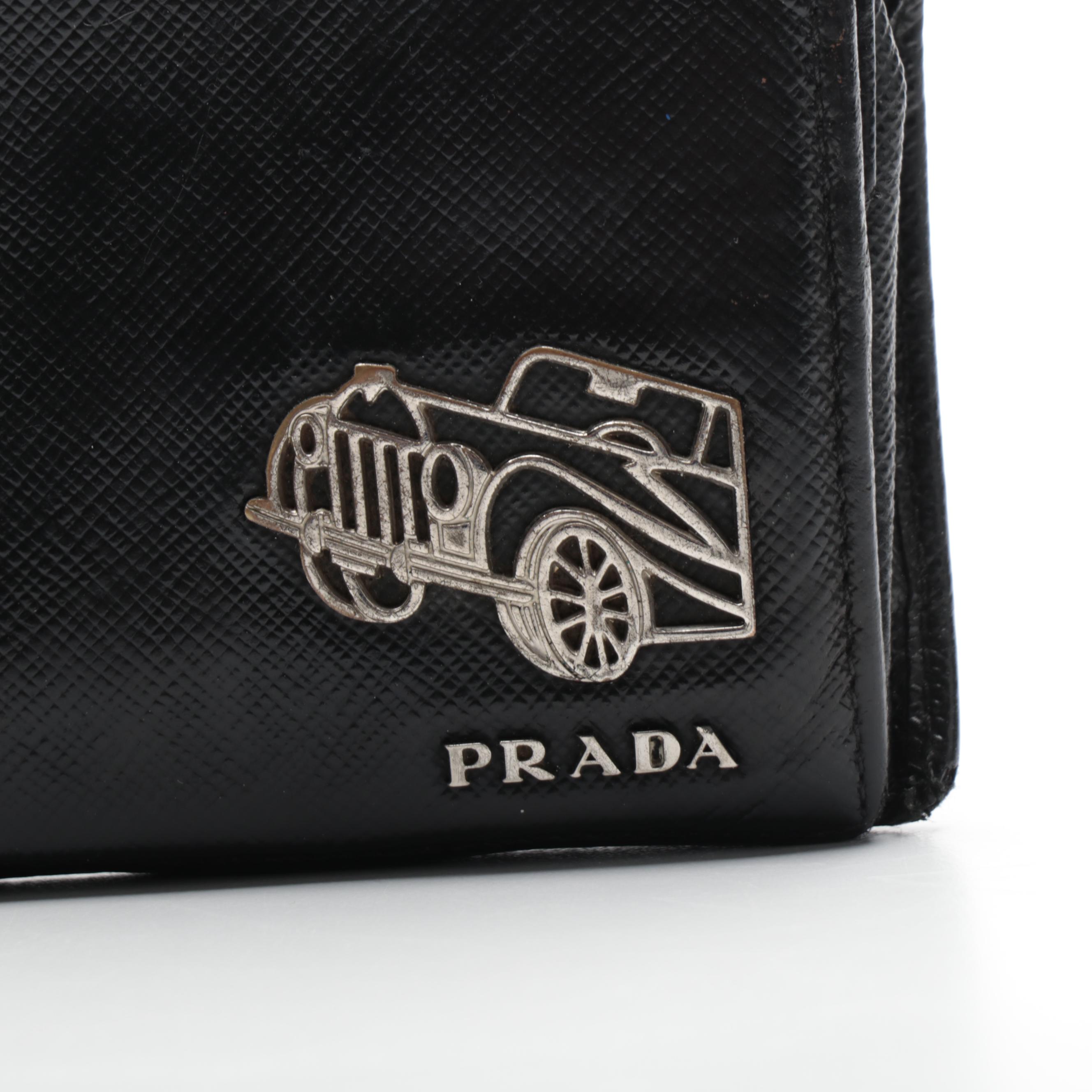 Prada Car Motif Wallet in Black Saffiano Leather