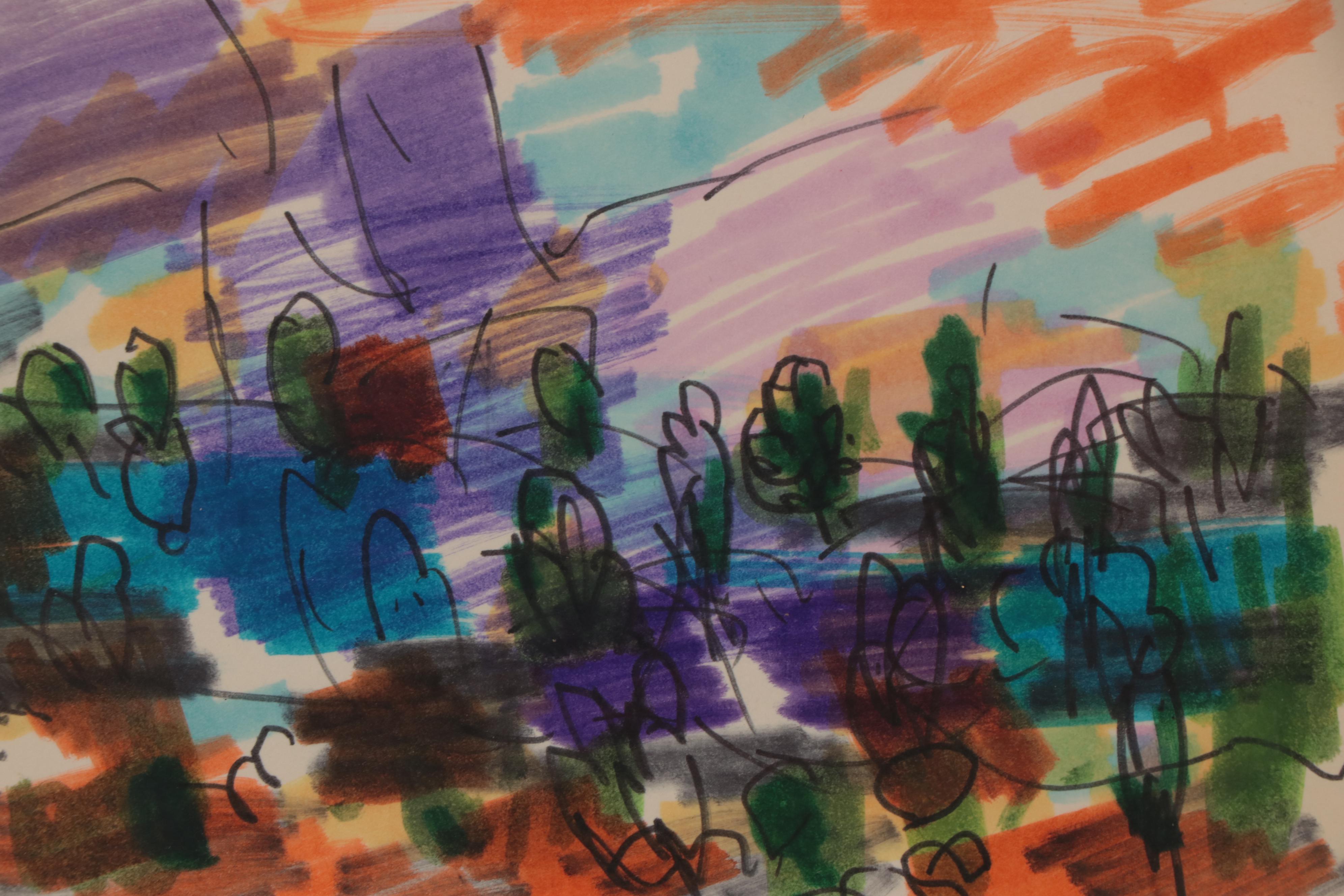 Paul Chidlaw Abstract Landscape Marker Drawing, Mid-20th Century