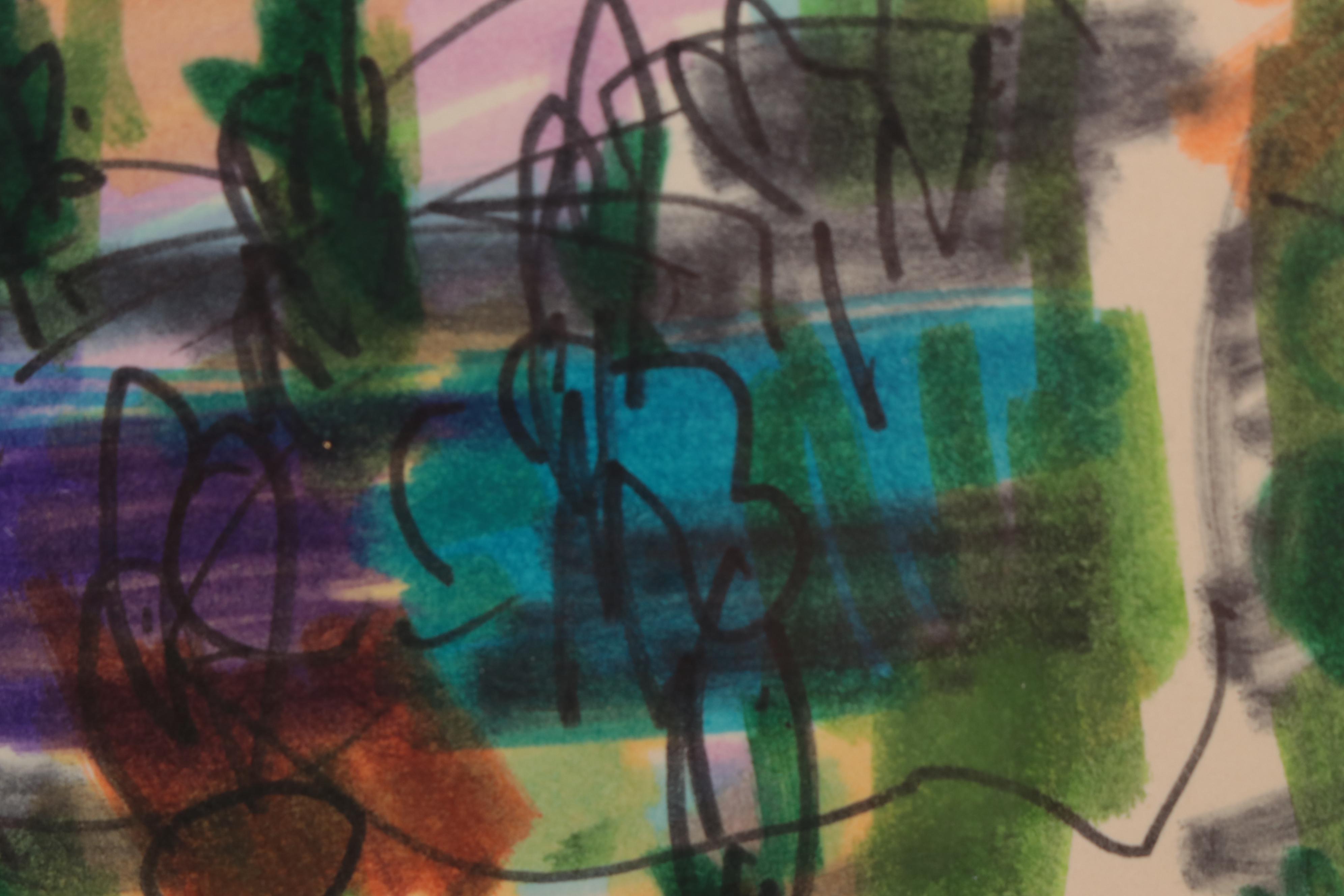 Paul Chidlaw Abstract Landscape Marker Drawing, Mid-20th Century