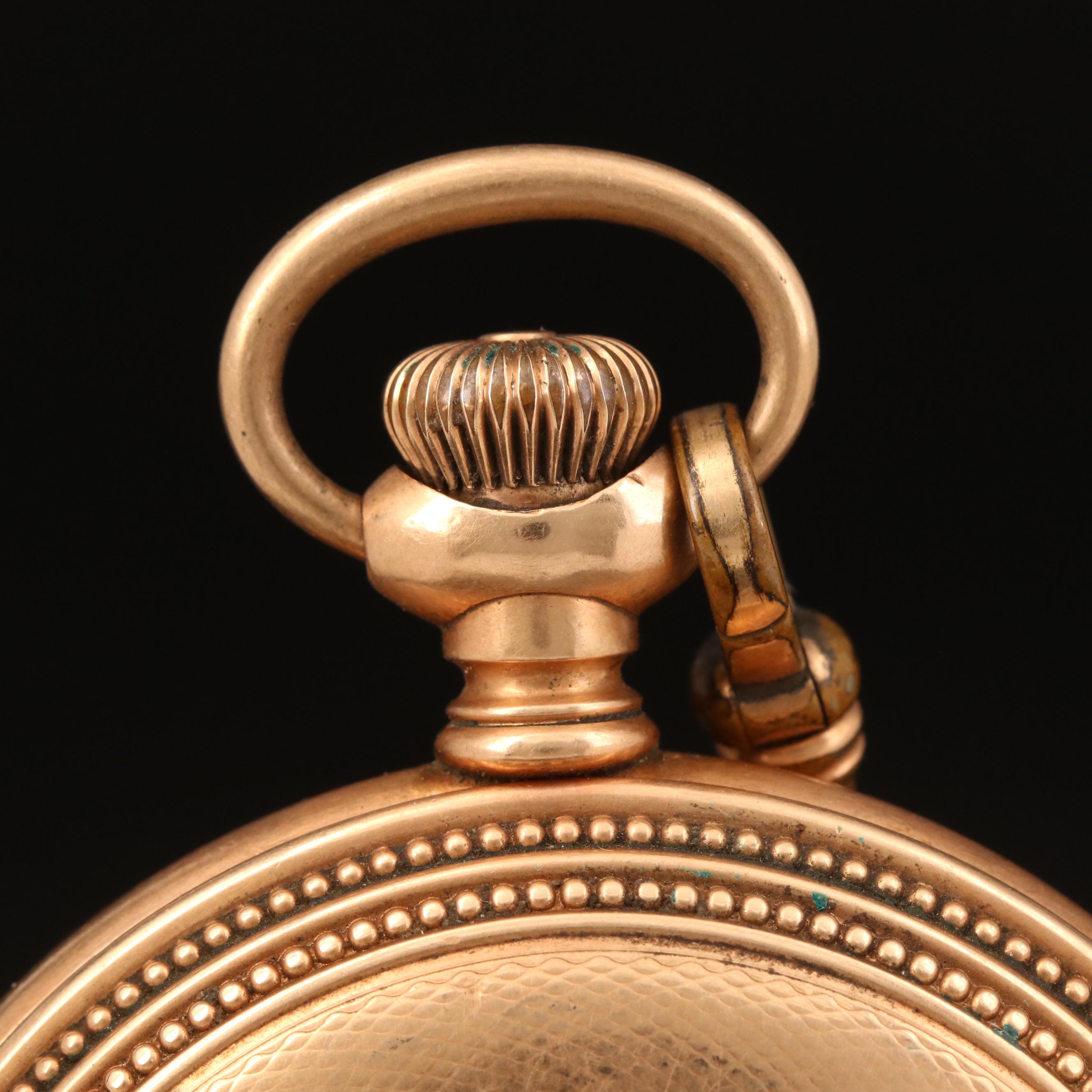 1898 Hampden Gold Filled Hunting Case Pocket Watch with Chain Fob