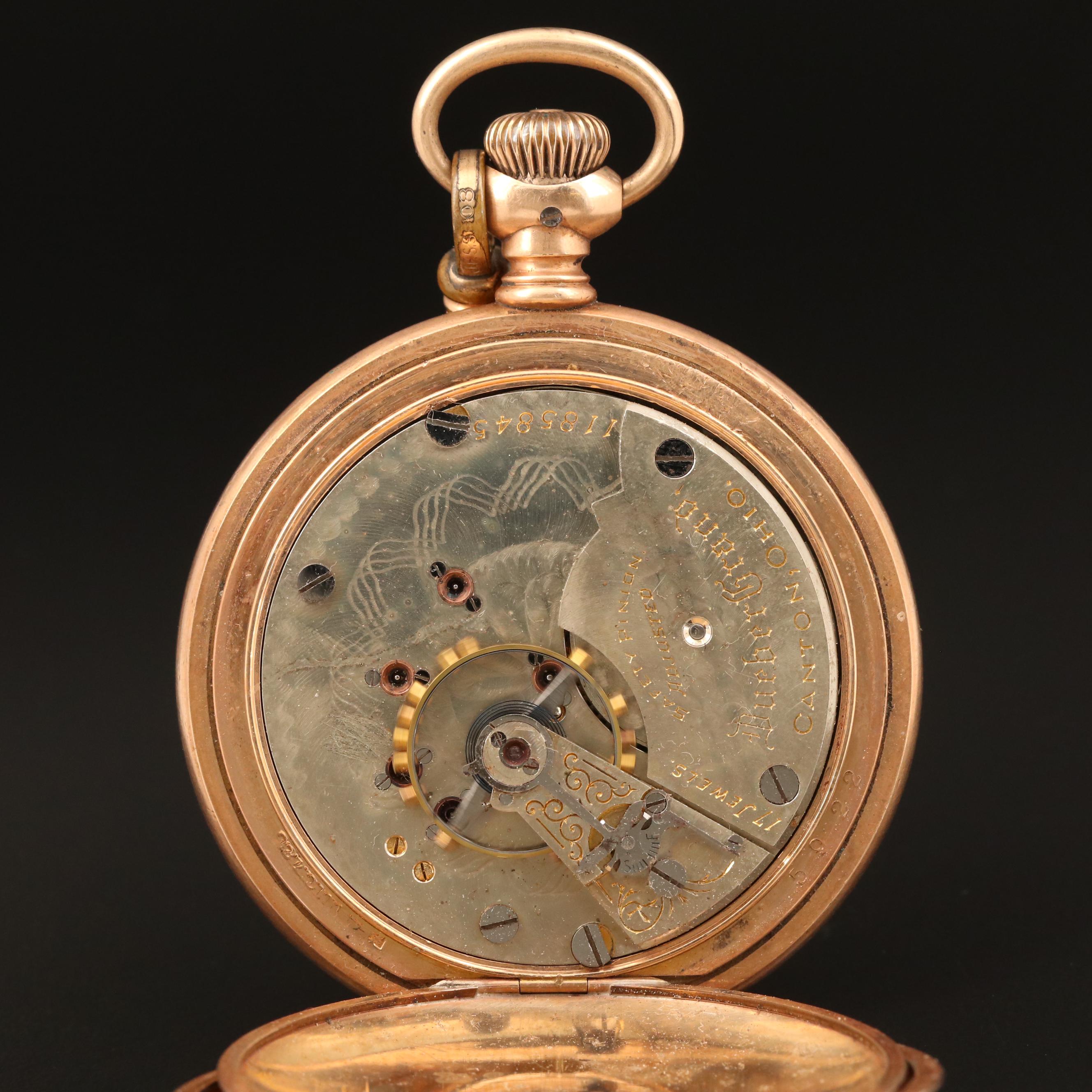 1898 Hampden Gold Filled Hunting Case Pocket Watch with Chain Fob