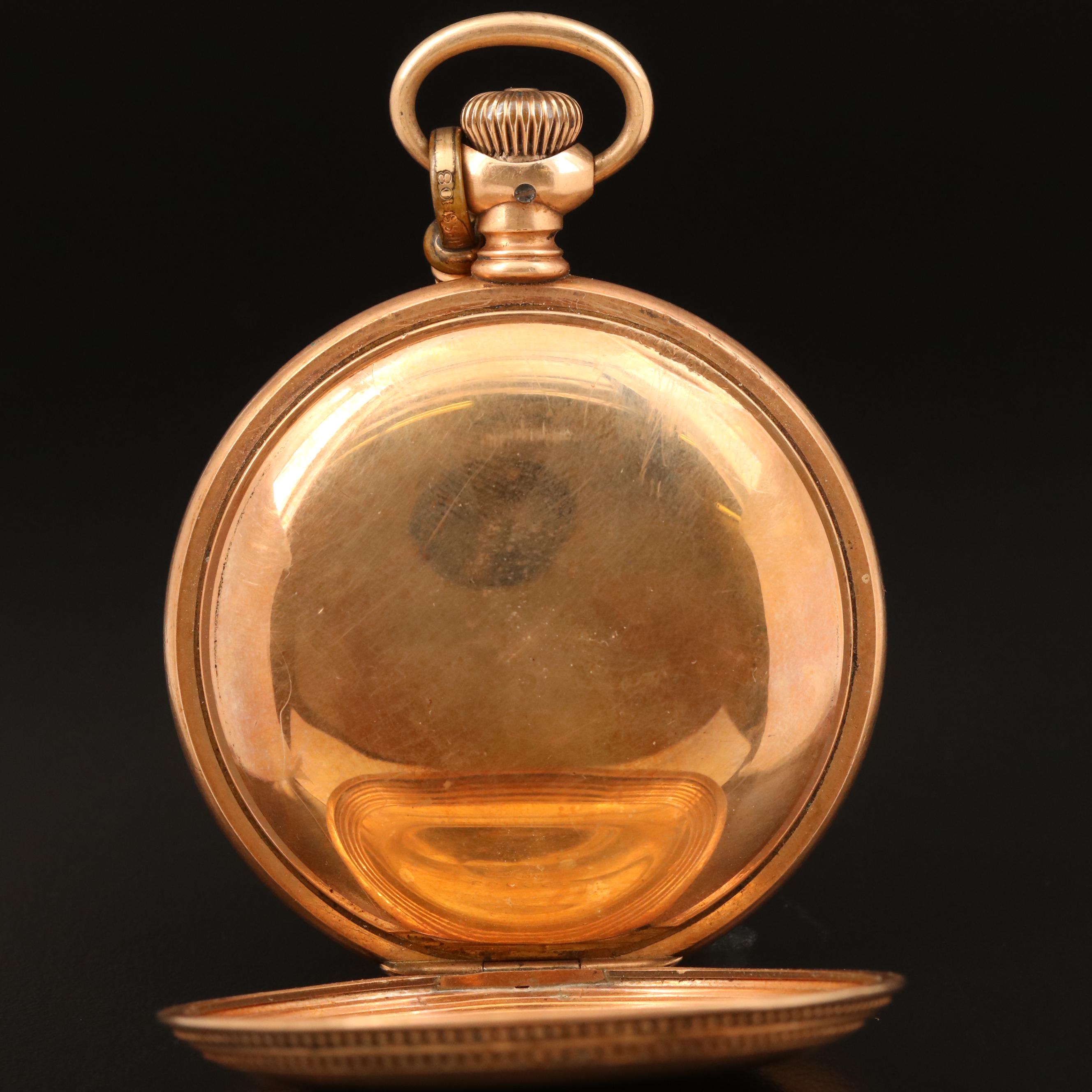 1898 Hampden Gold Filled Hunting Case Pocket Watch with Chain Fob