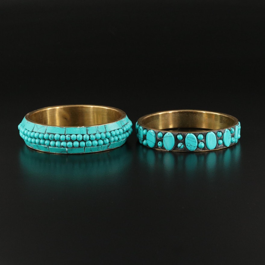 Faux Turquoise and Brass Tone Bangles