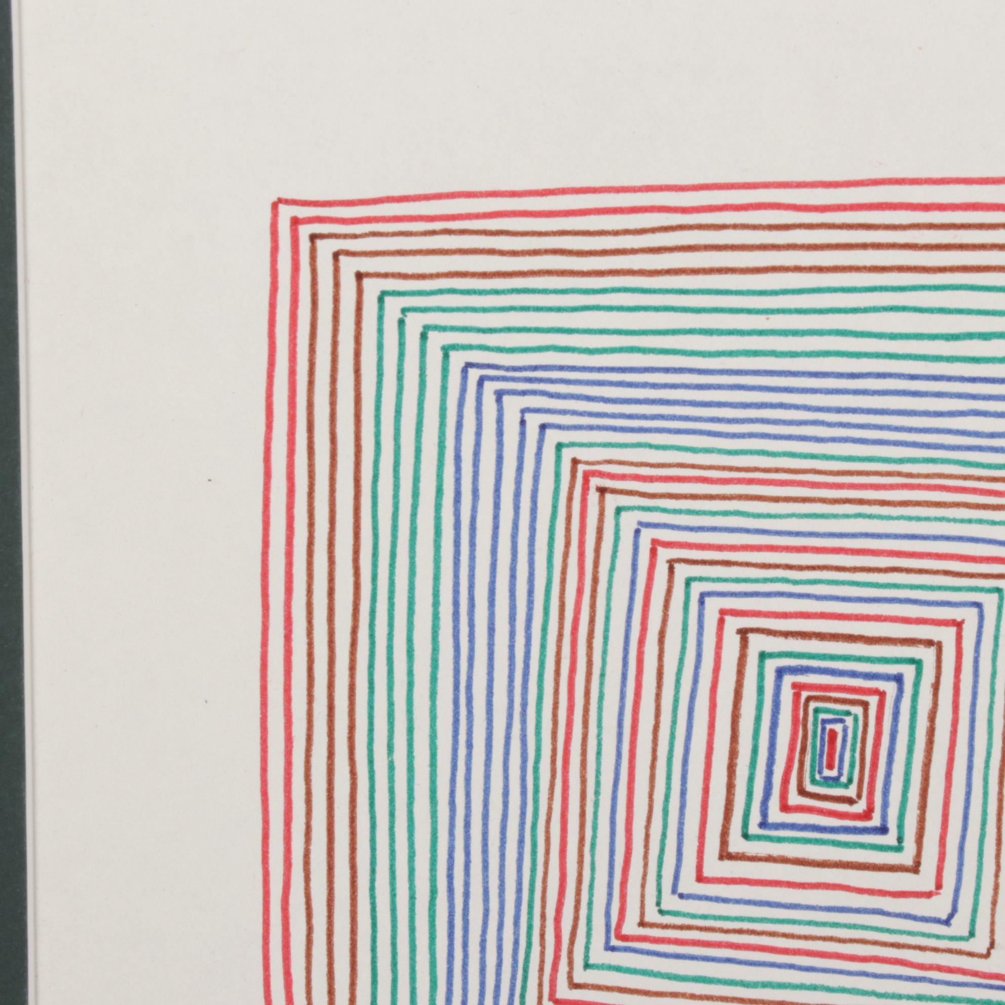 W. Glen Davis Op Art Ink Drawing, Mid-Late 20th Century