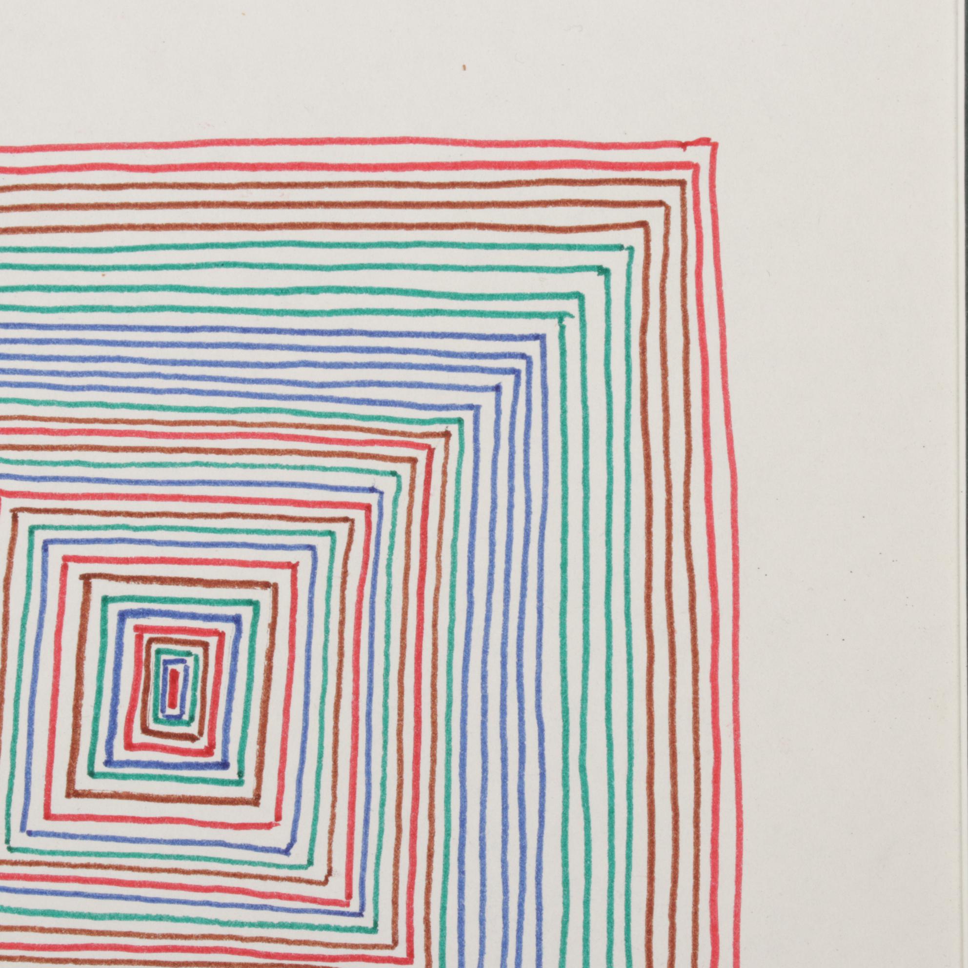 W. Glen Davis Op Art Ink Drawing, Mid-Late 20th Century