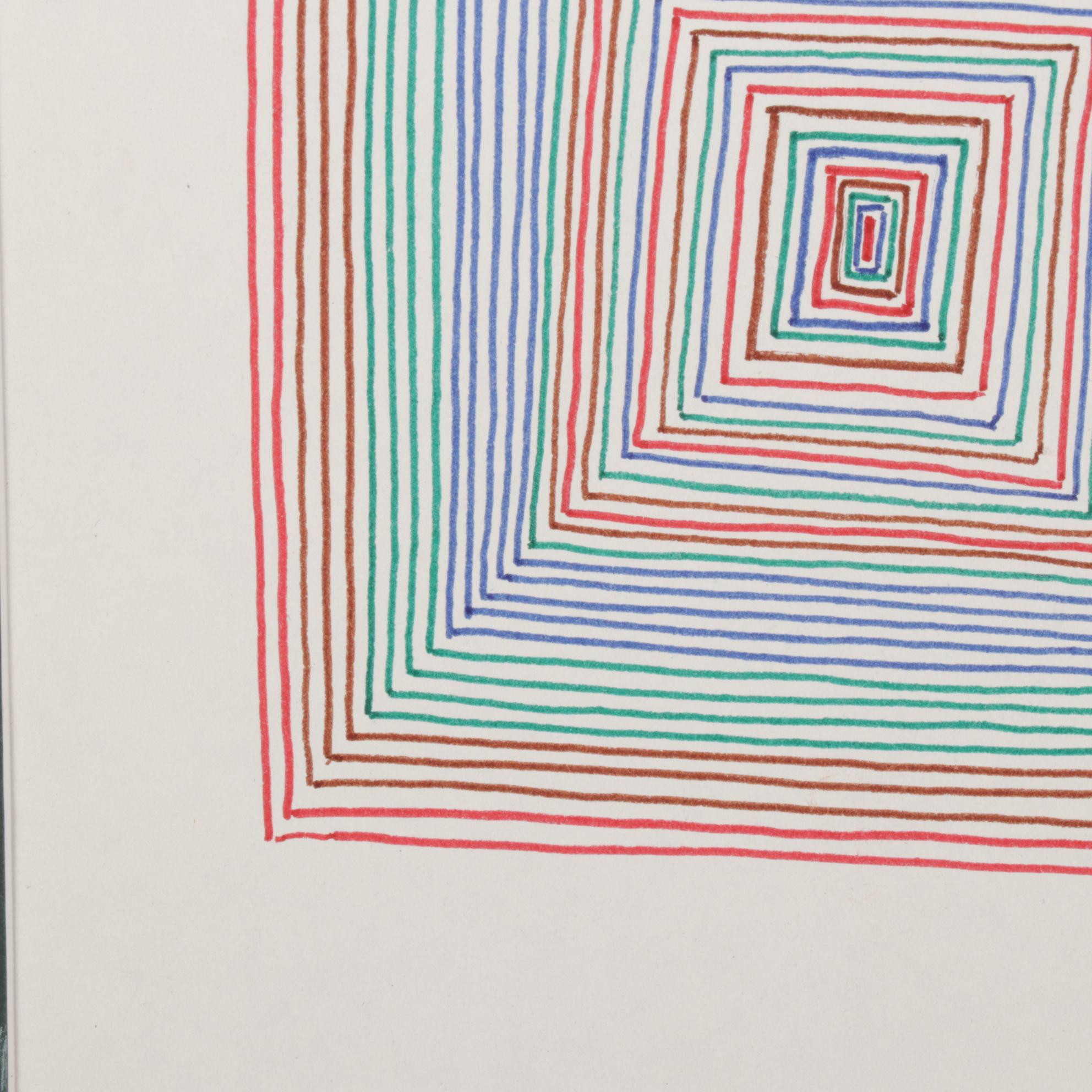 W. Glen Davis Op Art Ink Drawing, Mid-Late 20th Century