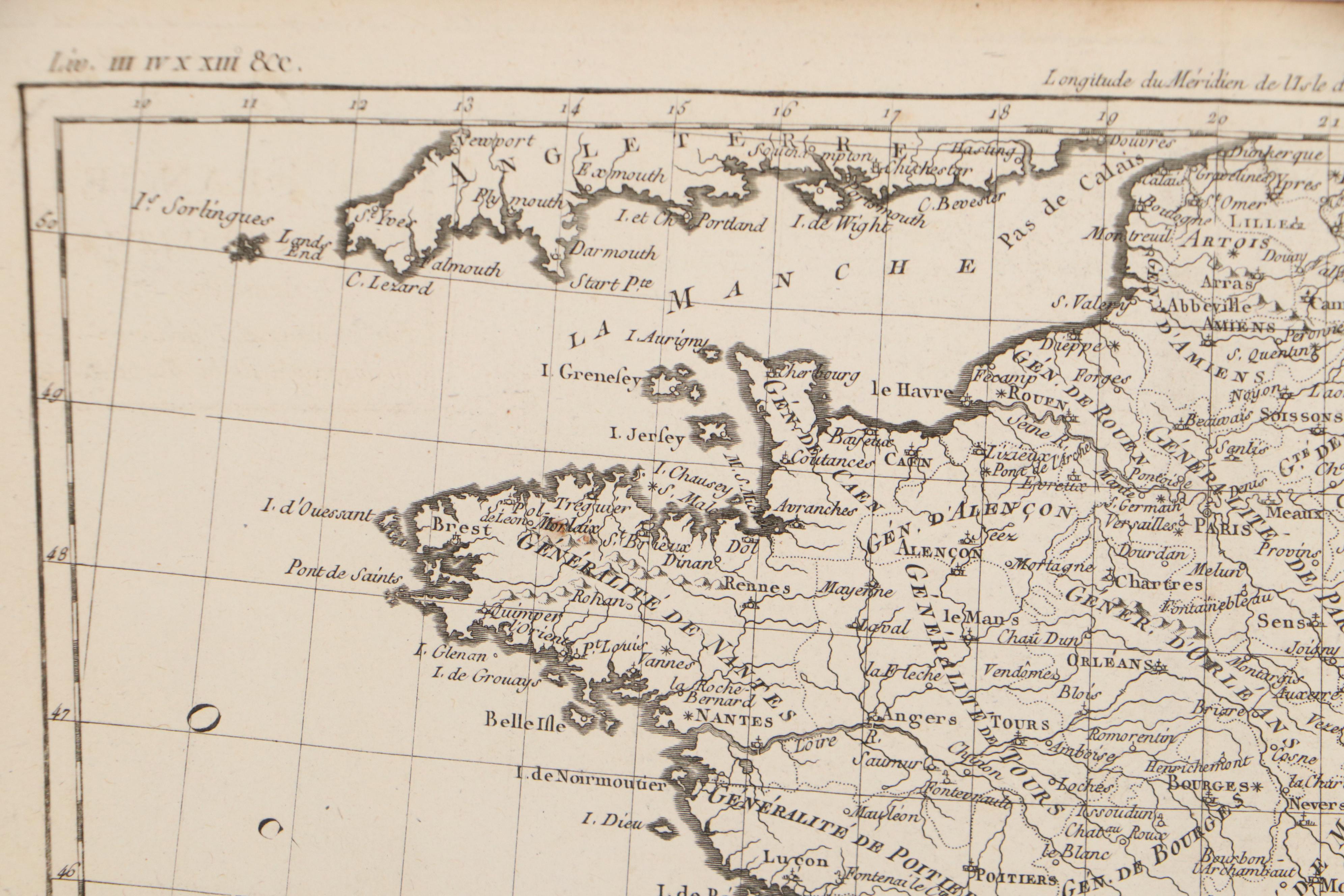 Rigobert Bonne Engraving Map of France, 1780