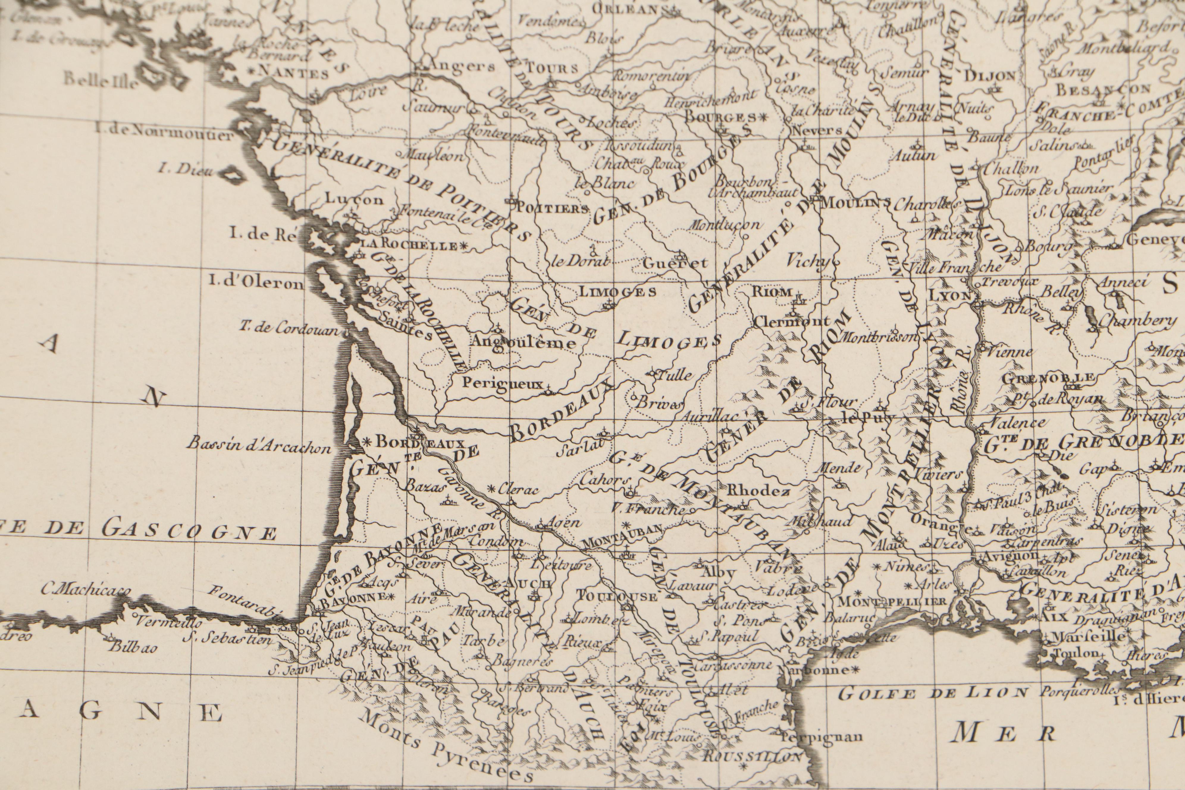 Rigobert Bonne Engraving Map of France, 1780