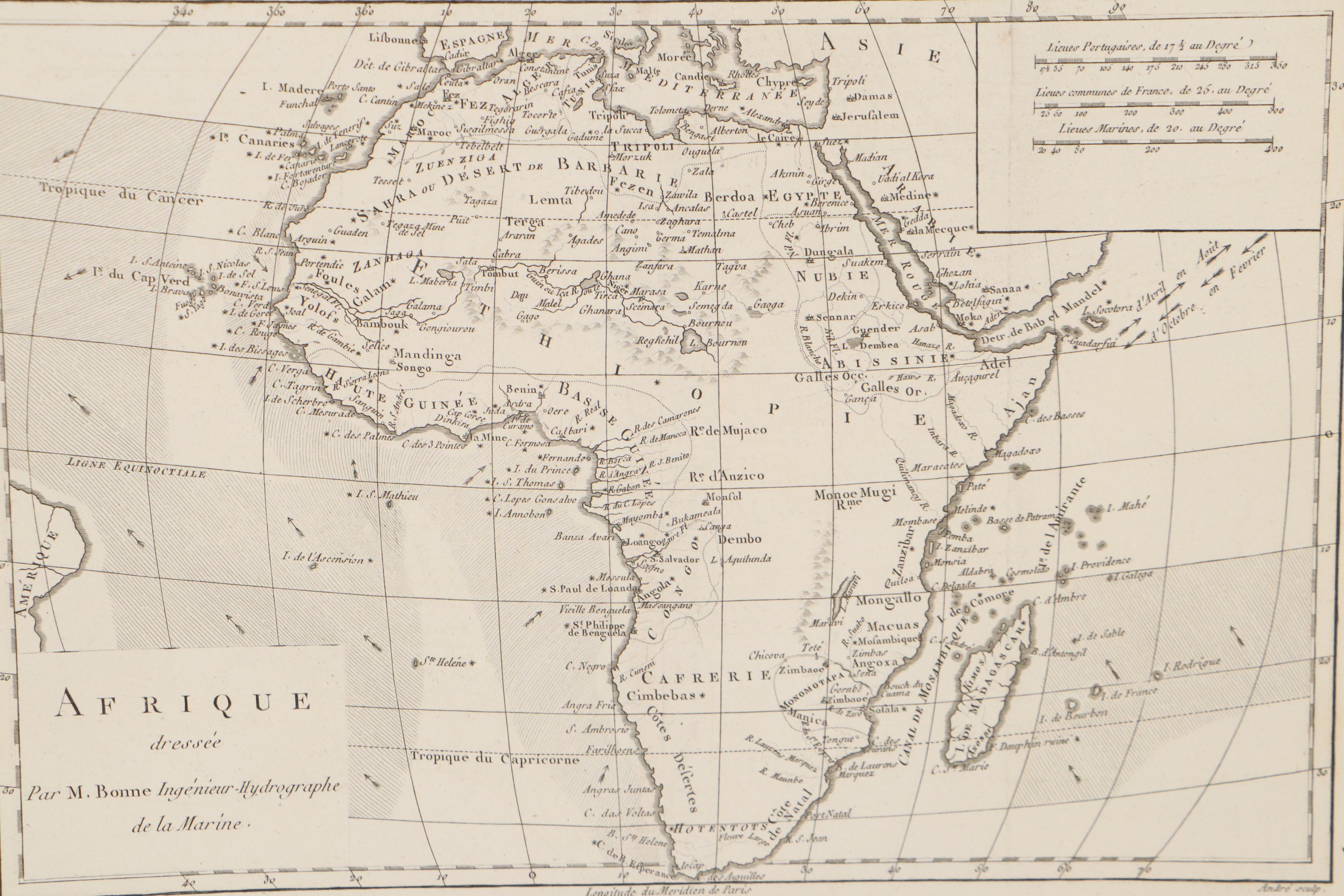 Rigobert Bonne Engraving Map of Africa, 1780