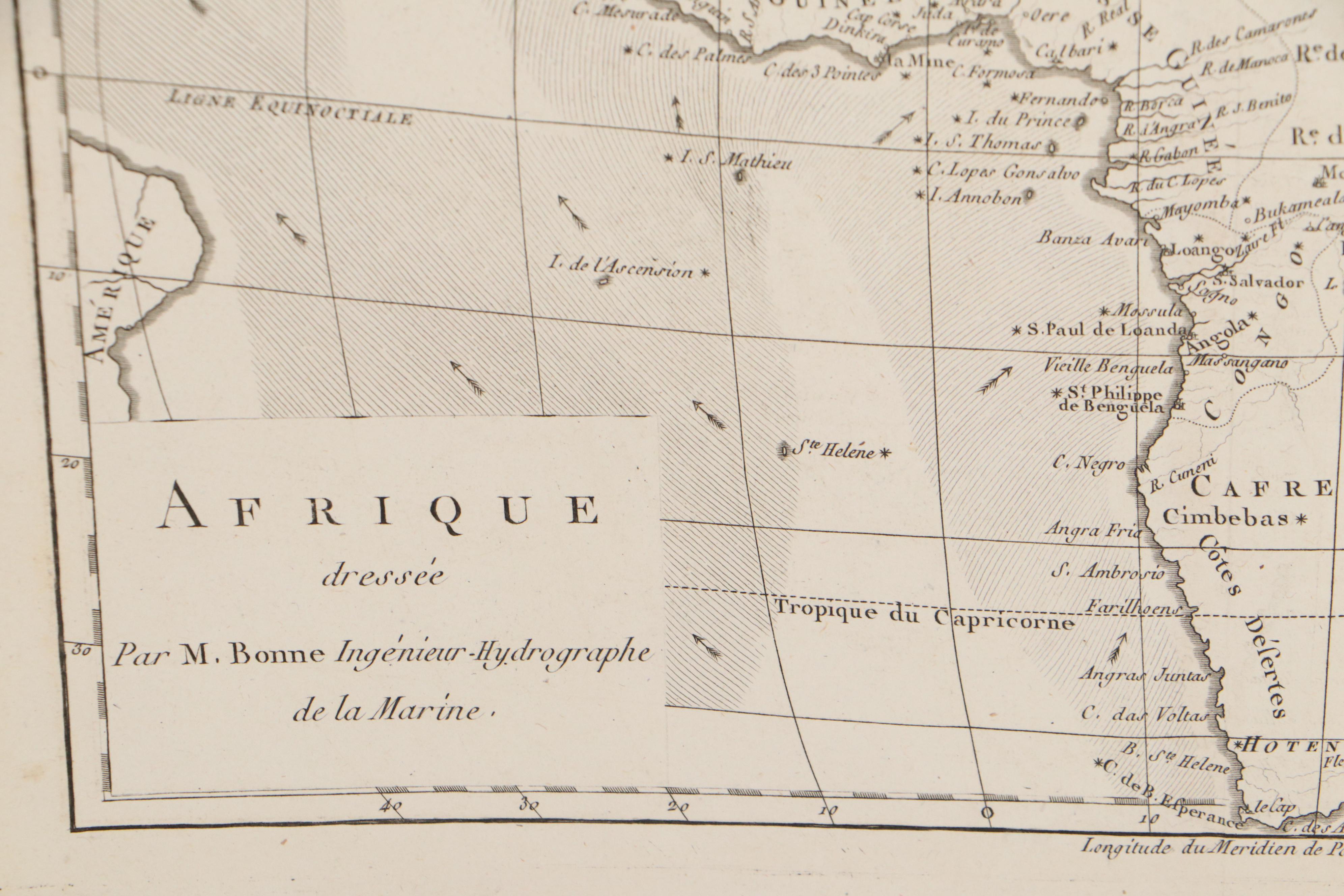 Rigobert Bonne Engraving Map of Africa, 1780