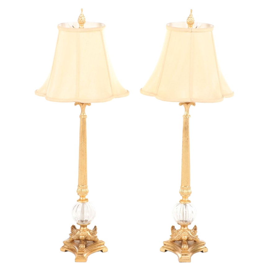 Pair of Wildwood Lamps Empire Style Gilt Composite and Glass Table Lamps