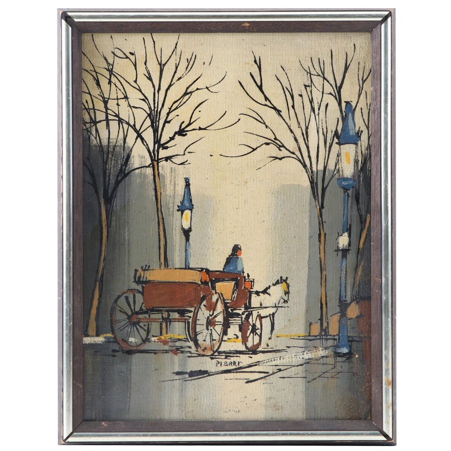 Genre Street Scene Oil Painting, Circa 1970