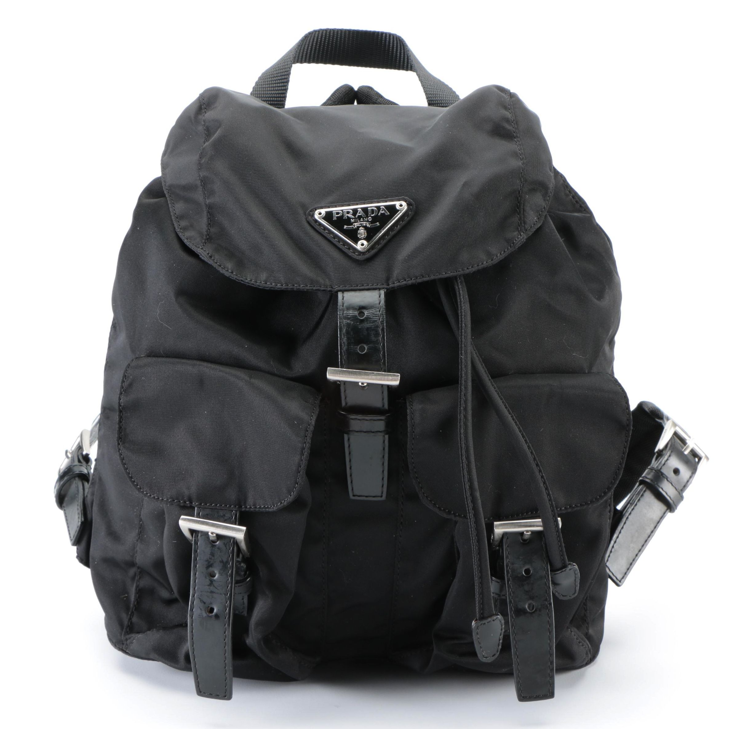 Prada Small Backpack in Black Tessuto Nylon and Smooth Leather
