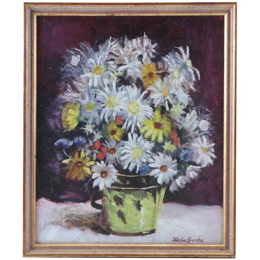 Leslie Jacobs Still Life Acrylic Painting of Daisies