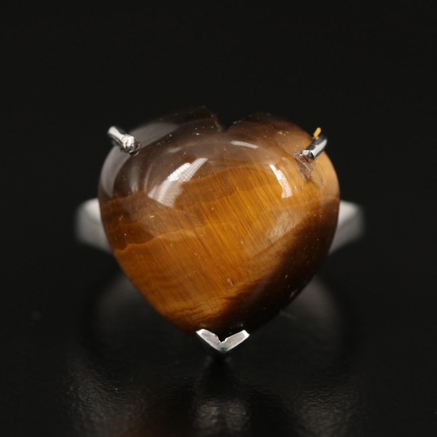 Sterling Tiger's Eye Quartz Heart Ring