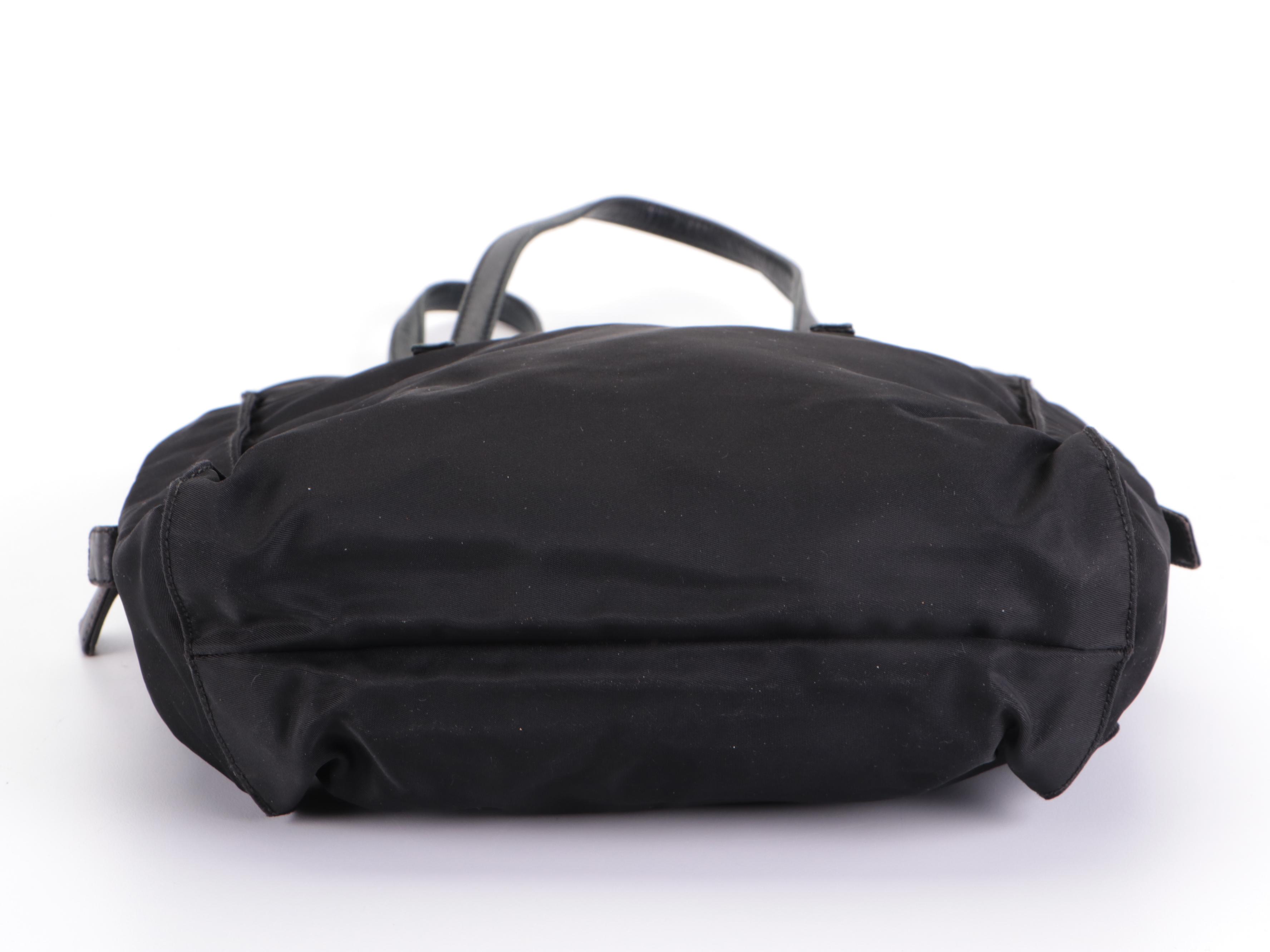 Prada Small Vertical Tote Bag in Black Tessuto Nylon and Black Leather Trim