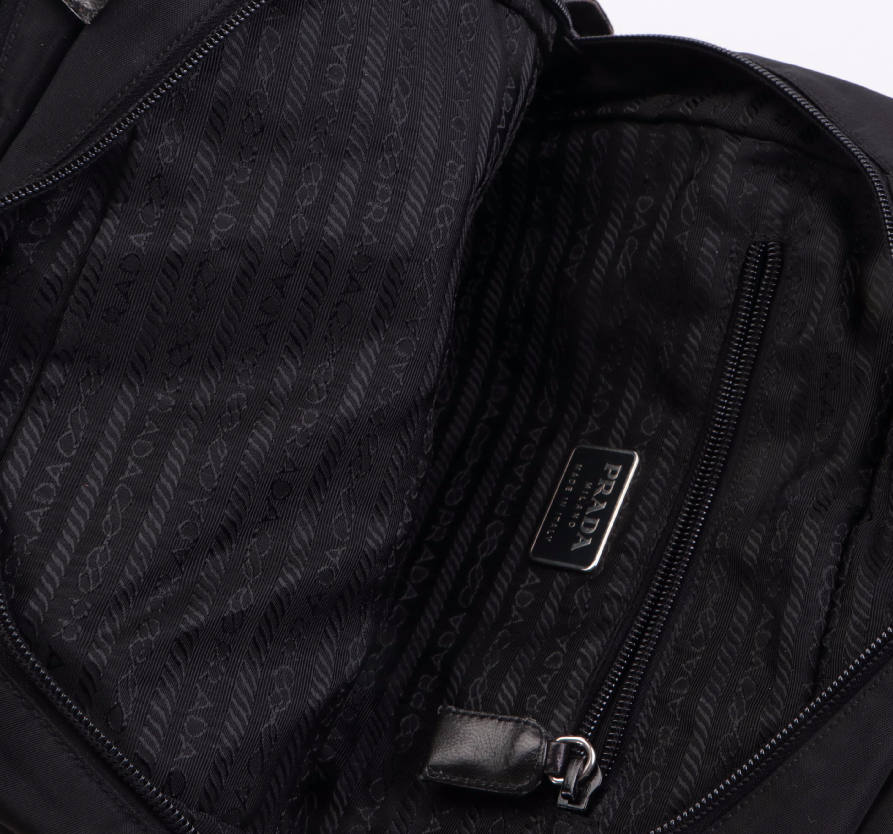 Prada Small Vertical Tote Bag in Black Tessuto Nylon and Black Leather Trim