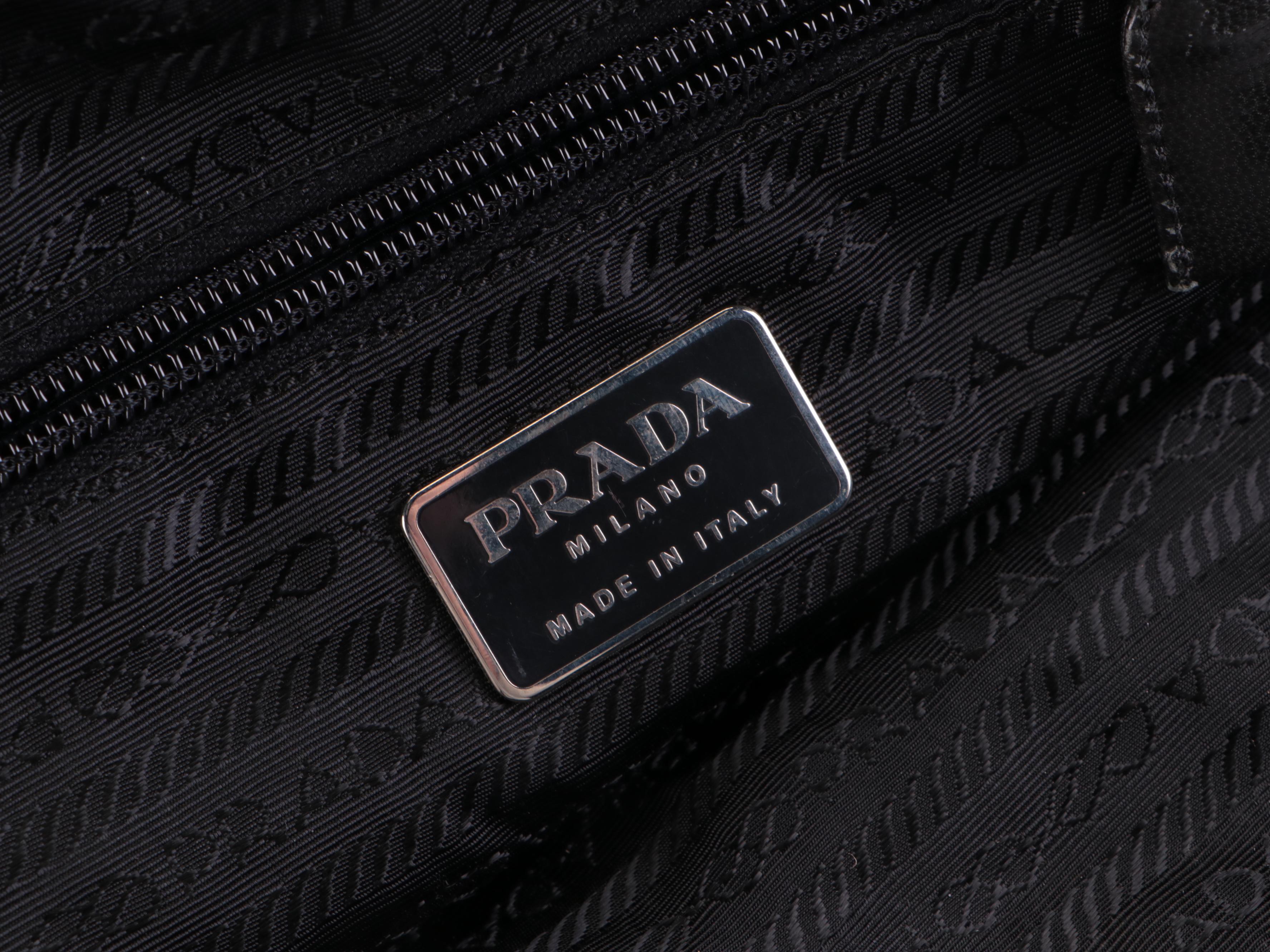 Prada Small Vertical Tote Bag in Black Tessuto Nylon and Black Leather Trim