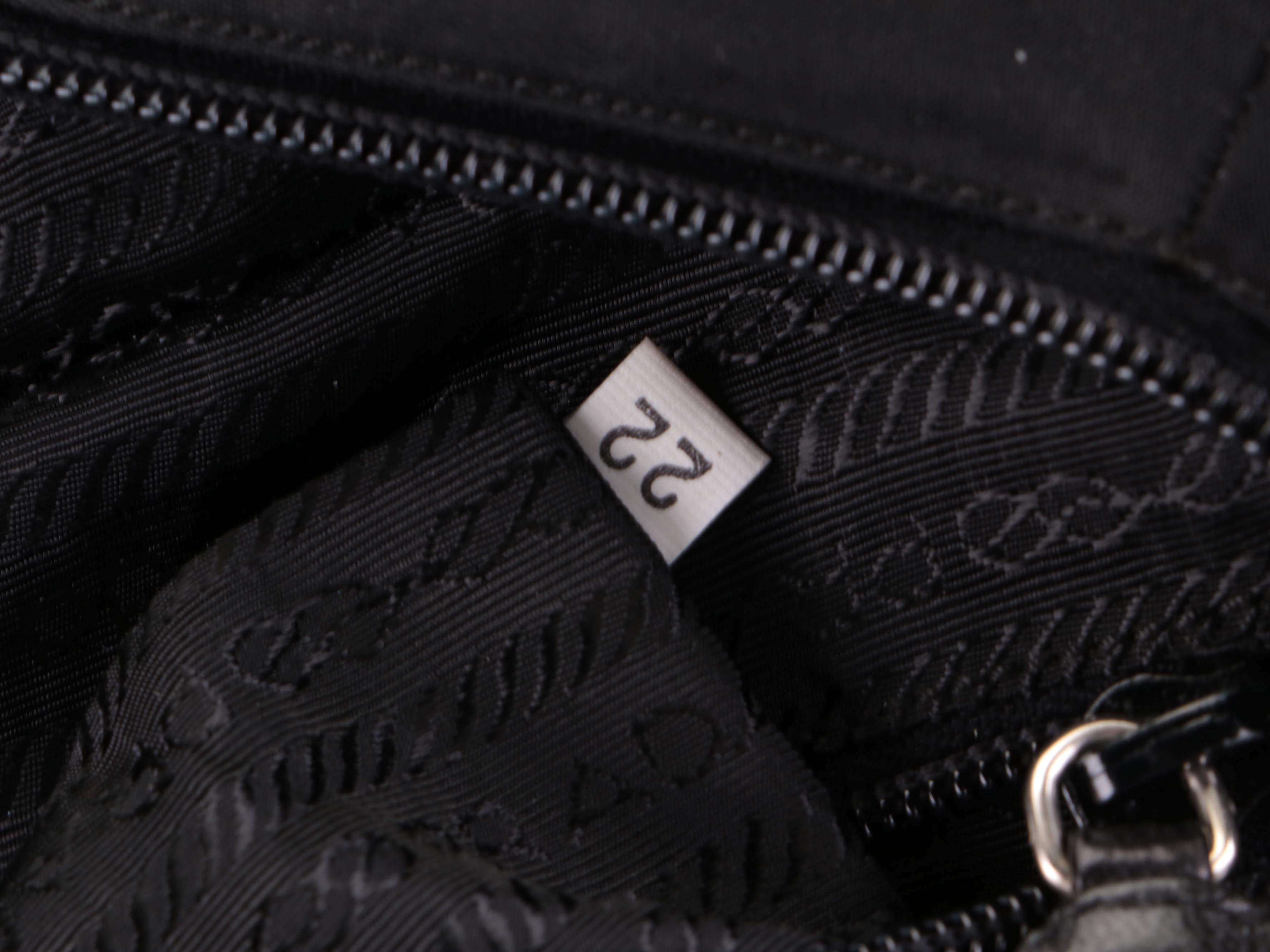 Prada Small Vertical Tote Bag in Black Tessuto Nylon and Black Leather Trim