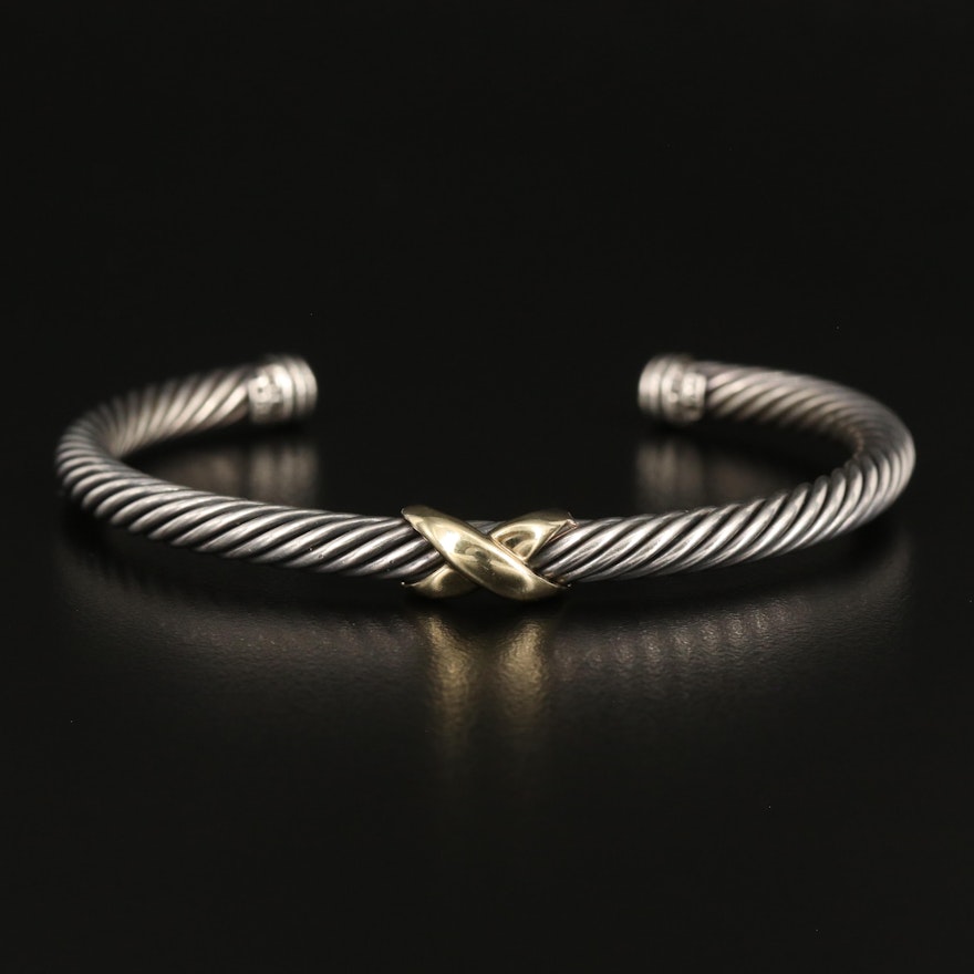 David Yurman Sterling and 14K "X" Cable Cuff