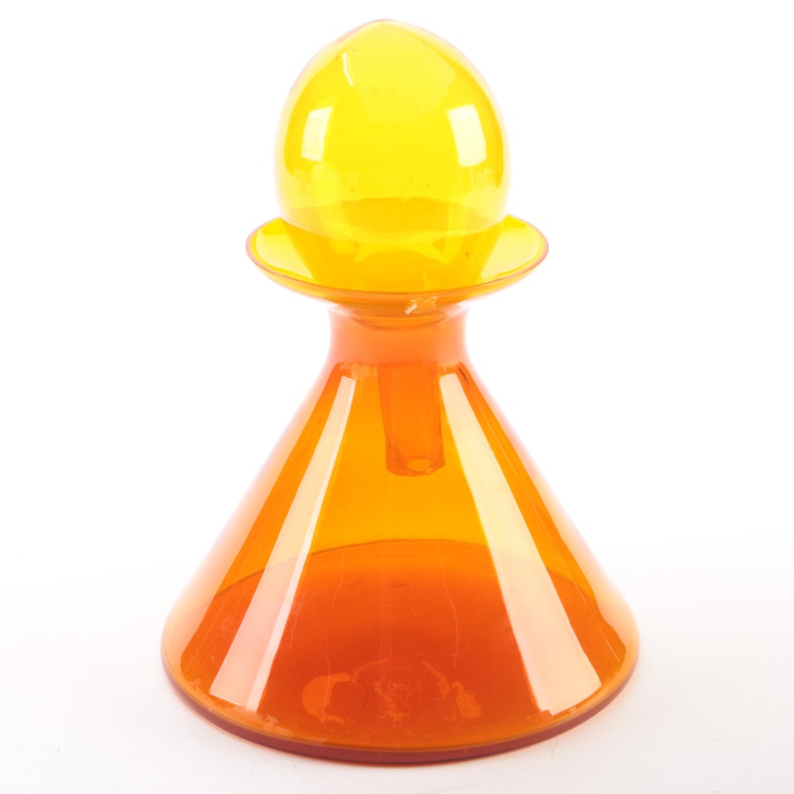 Mid Century Modern Orange Glass Decanter with Stopper, Mid-20th Century