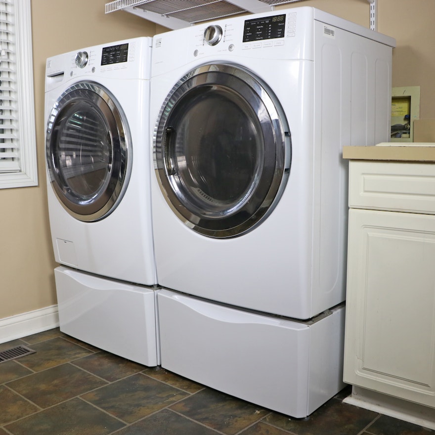 Kenmore Connect Front Loading Washer and Electric Dryer with Pedestals