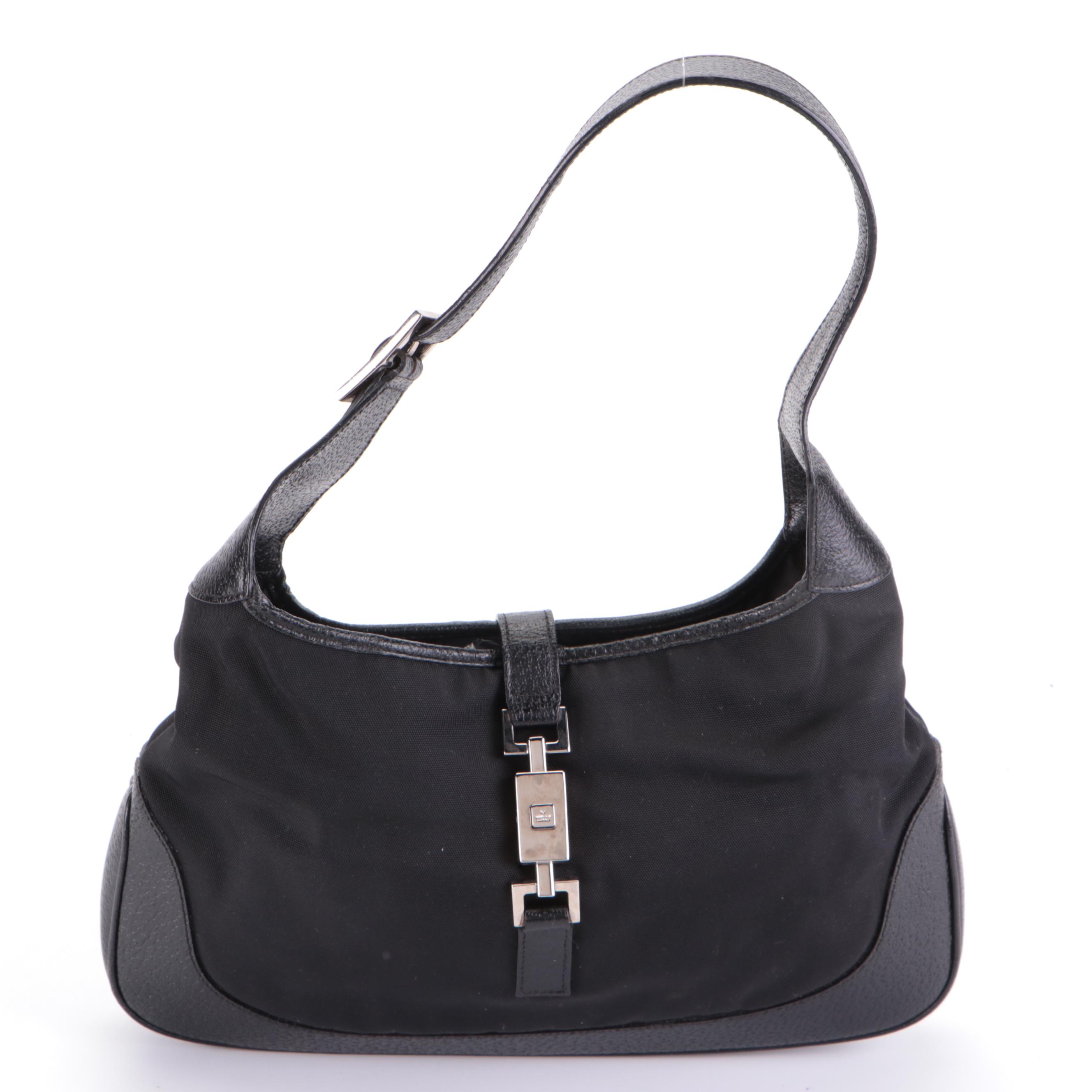 Gucci Jackie Hobo Shoulder Bag in Black Nylon Canvas and Leather