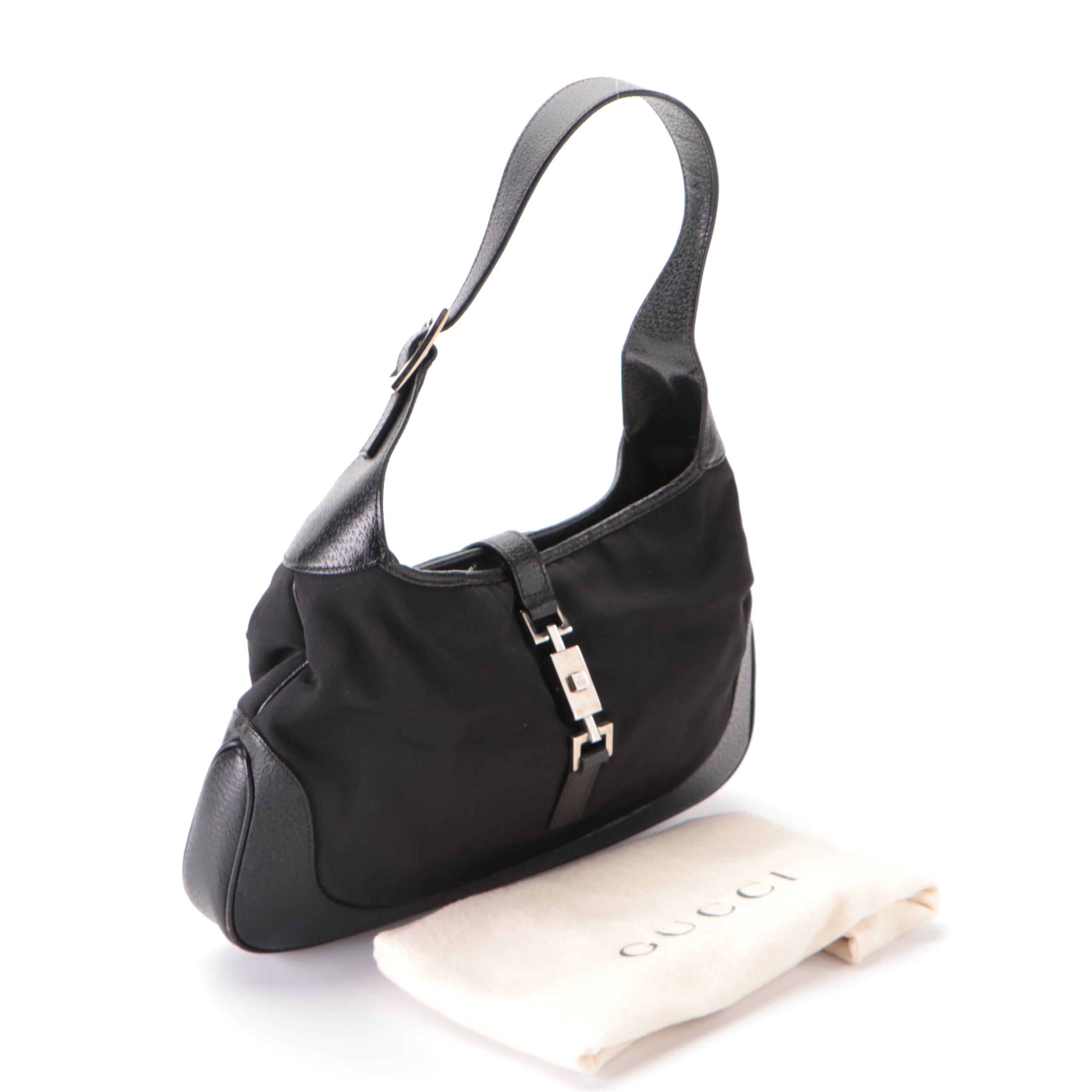 Gucci Jackie Hobo Shoulder Bag in Black Nylon Canvas and Leather