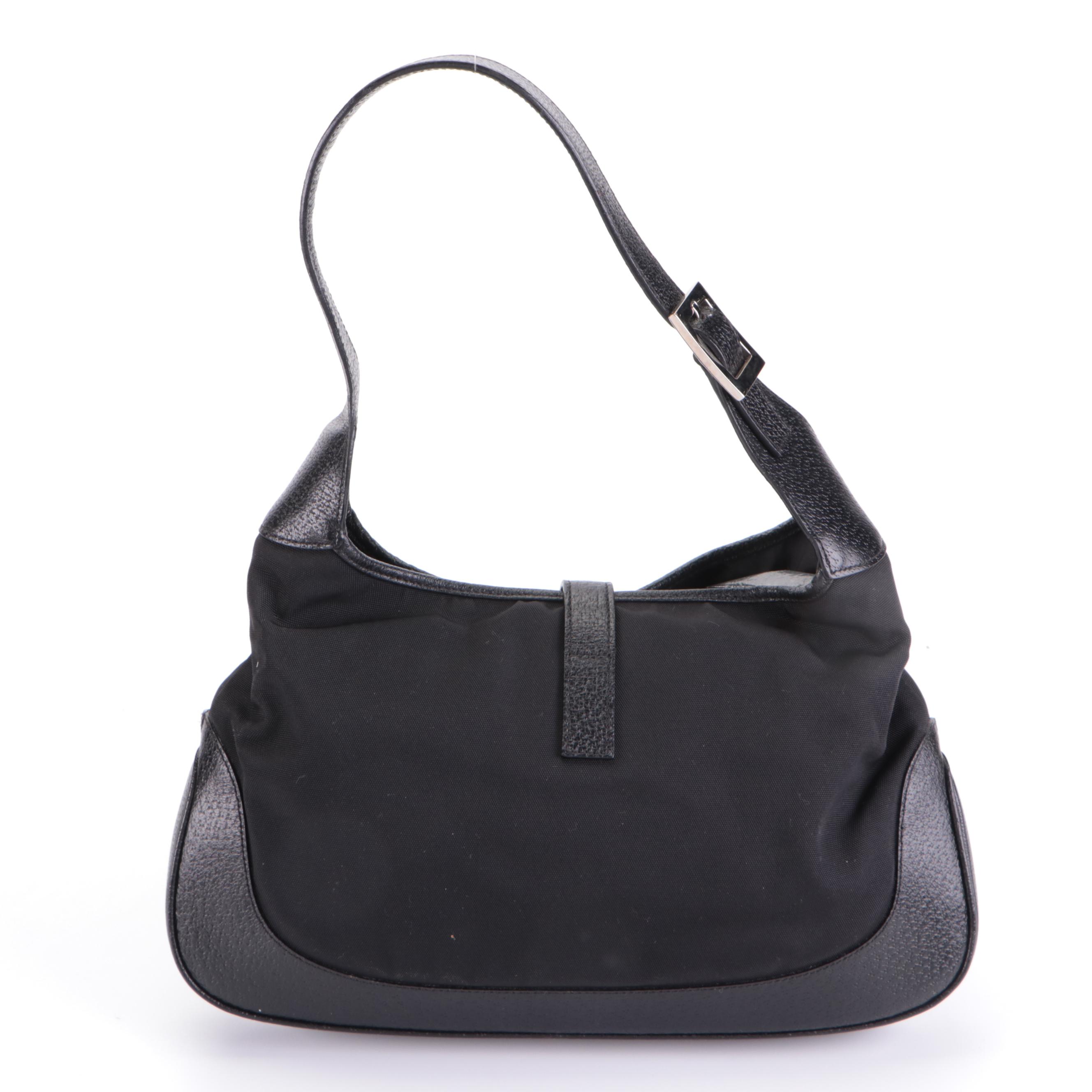 Gucci Jackie Hobo Shoulder Bag in Black Nylon Canvas and Leather