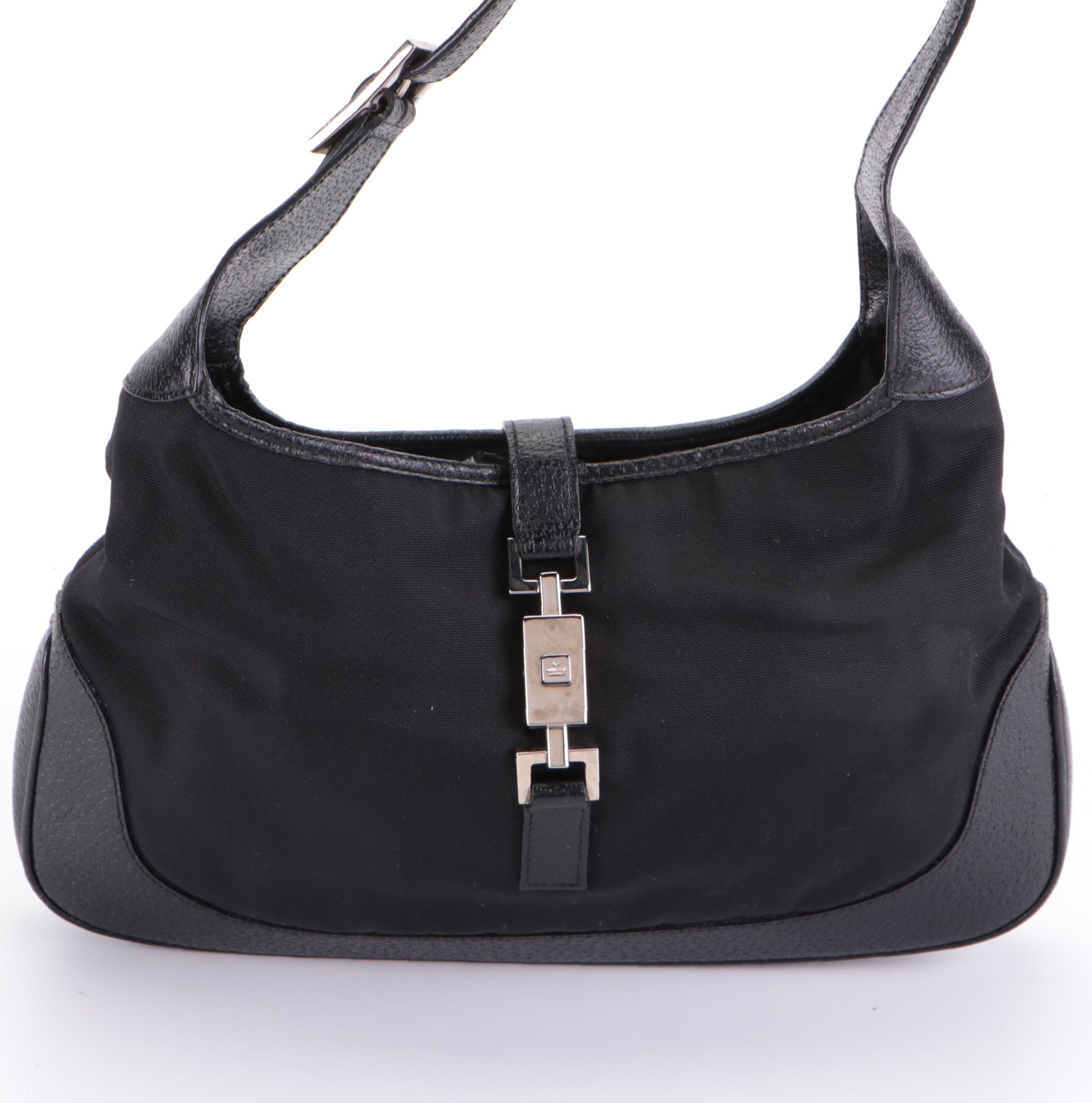 Gucci Jackie Hobo Shoulder Bag in Black Nylon Canvas and Leather