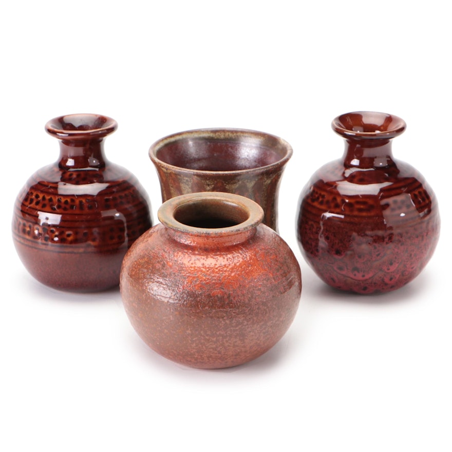 Ceramic Brownware and Stoneware Drip Glaze Art Pottery Vases