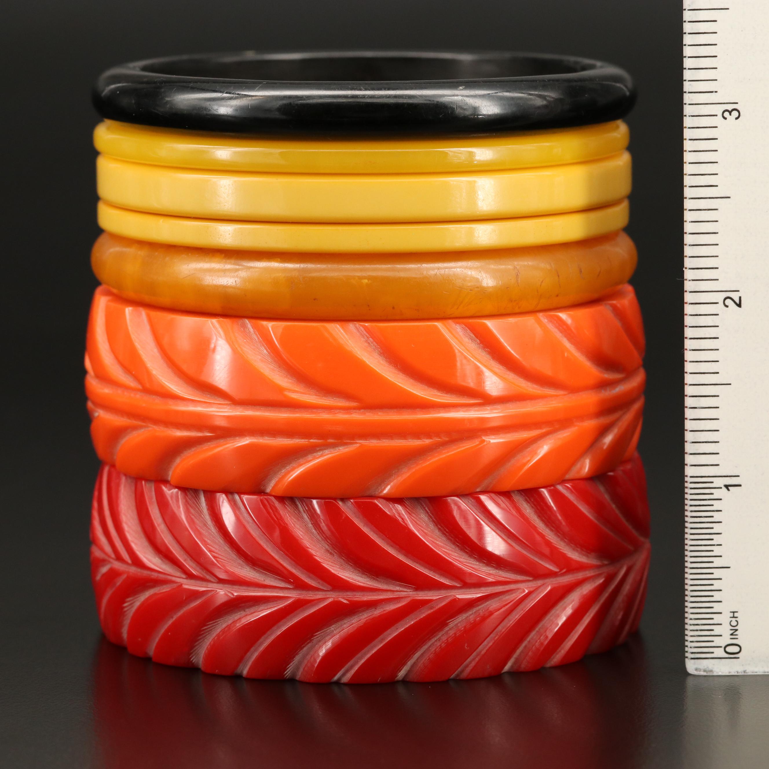 Vintage Smooth and Carved Bakelite Bangles