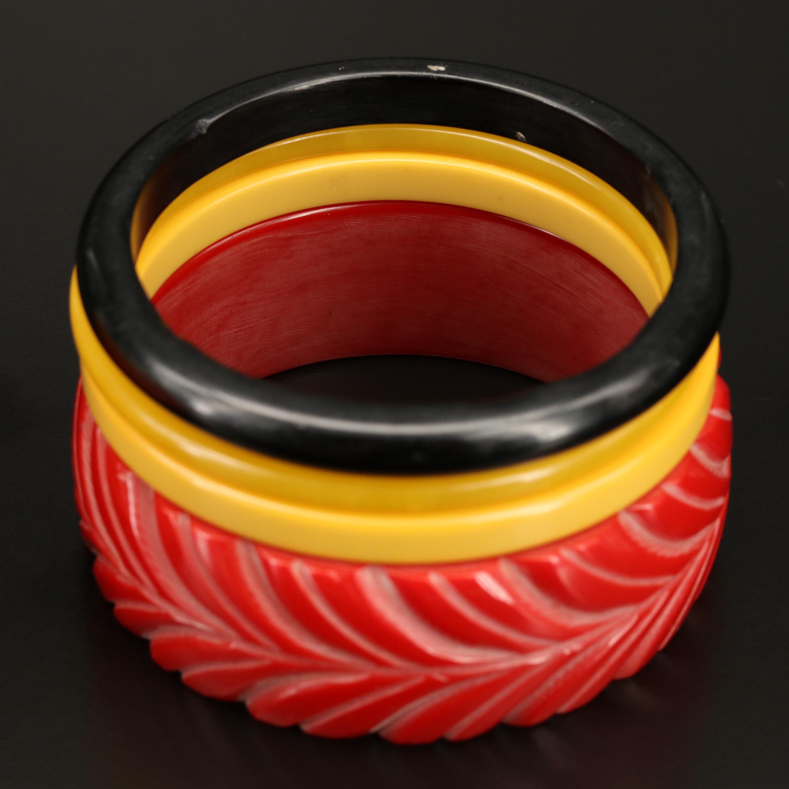 Vintage Smooth and Carved Bakelite Bangles