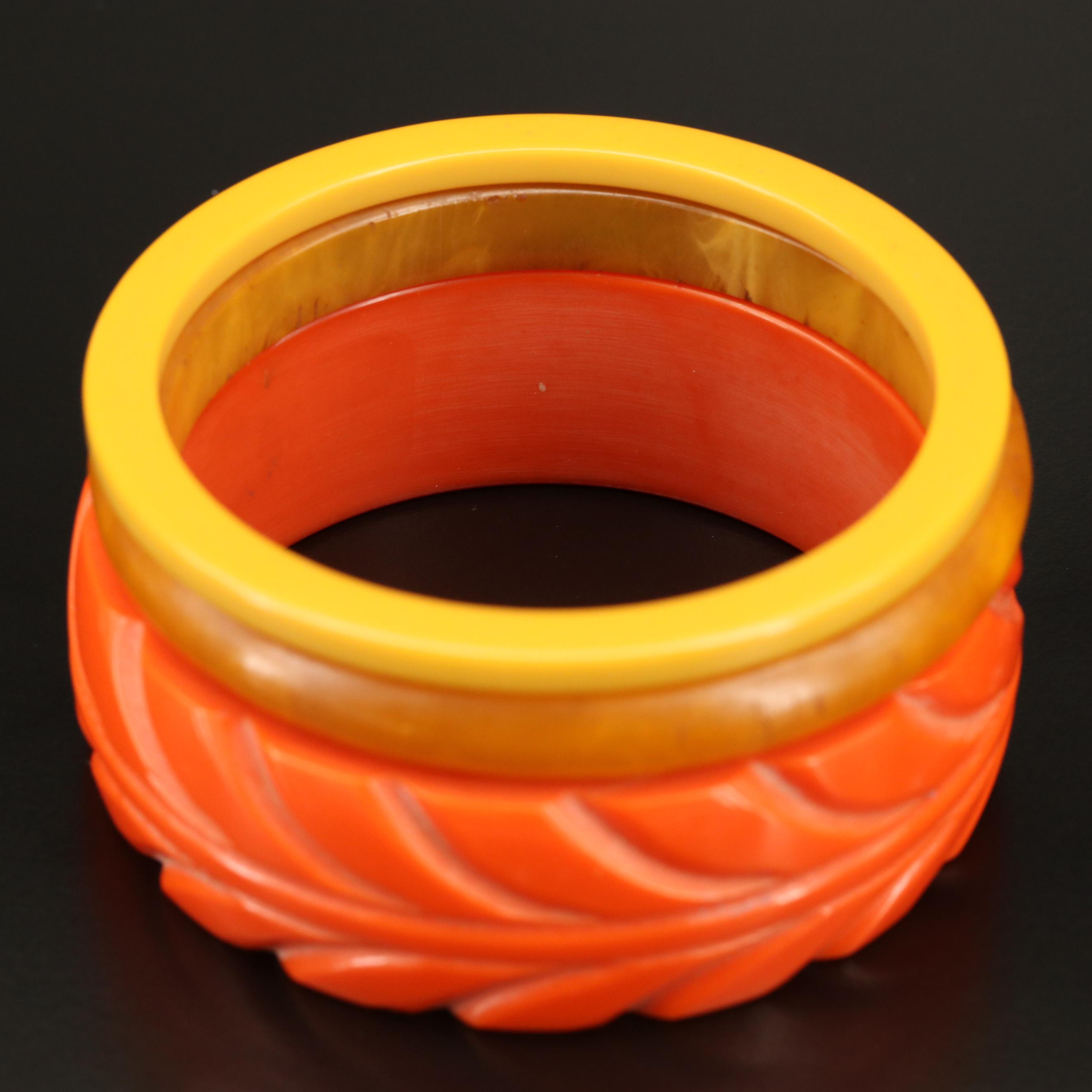 Vintage Smooth and Carved Bakelite Bangles