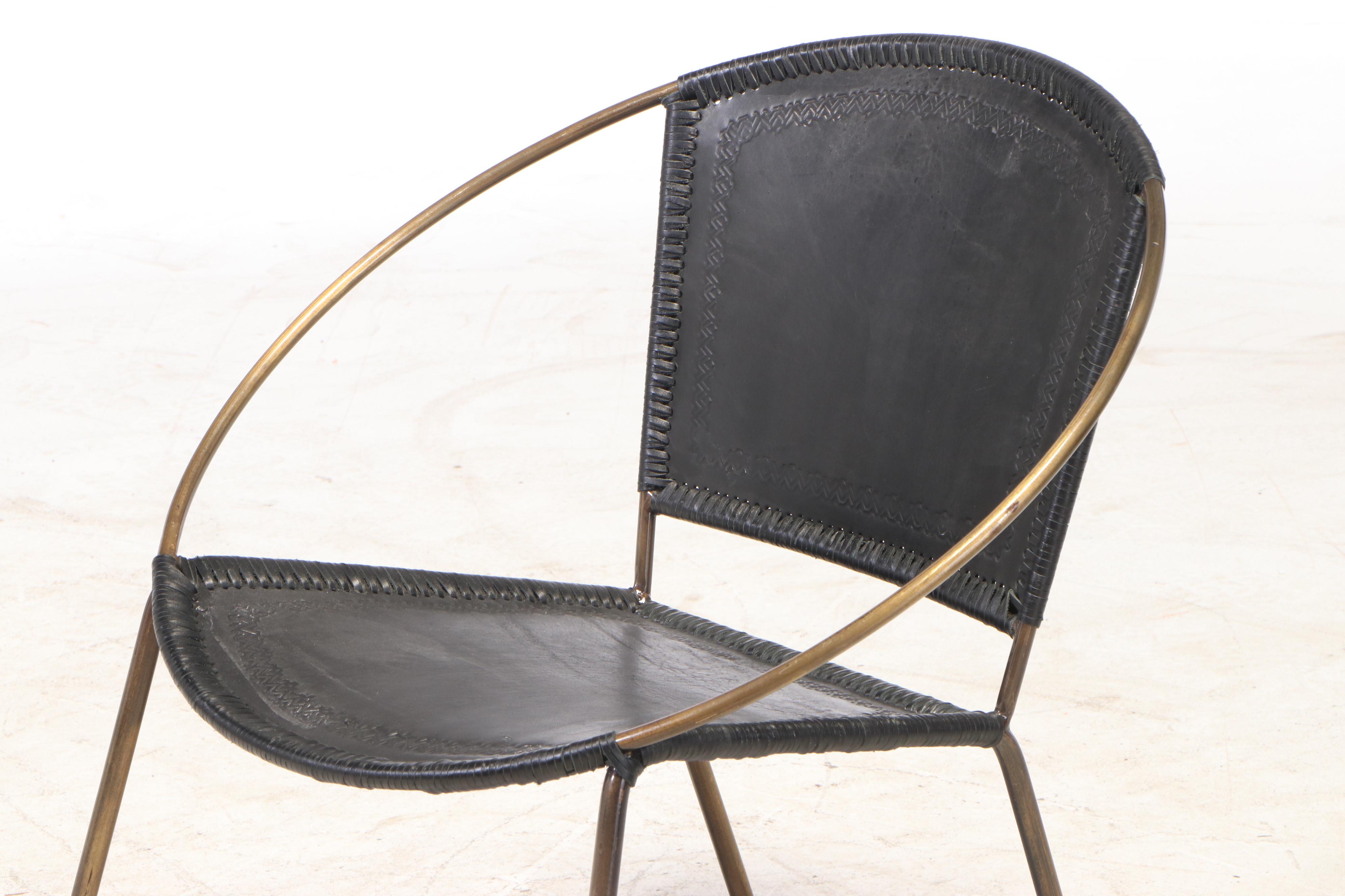 CB2 "Micaela" Embossed Leather and Brass Ring Frame Side Chair