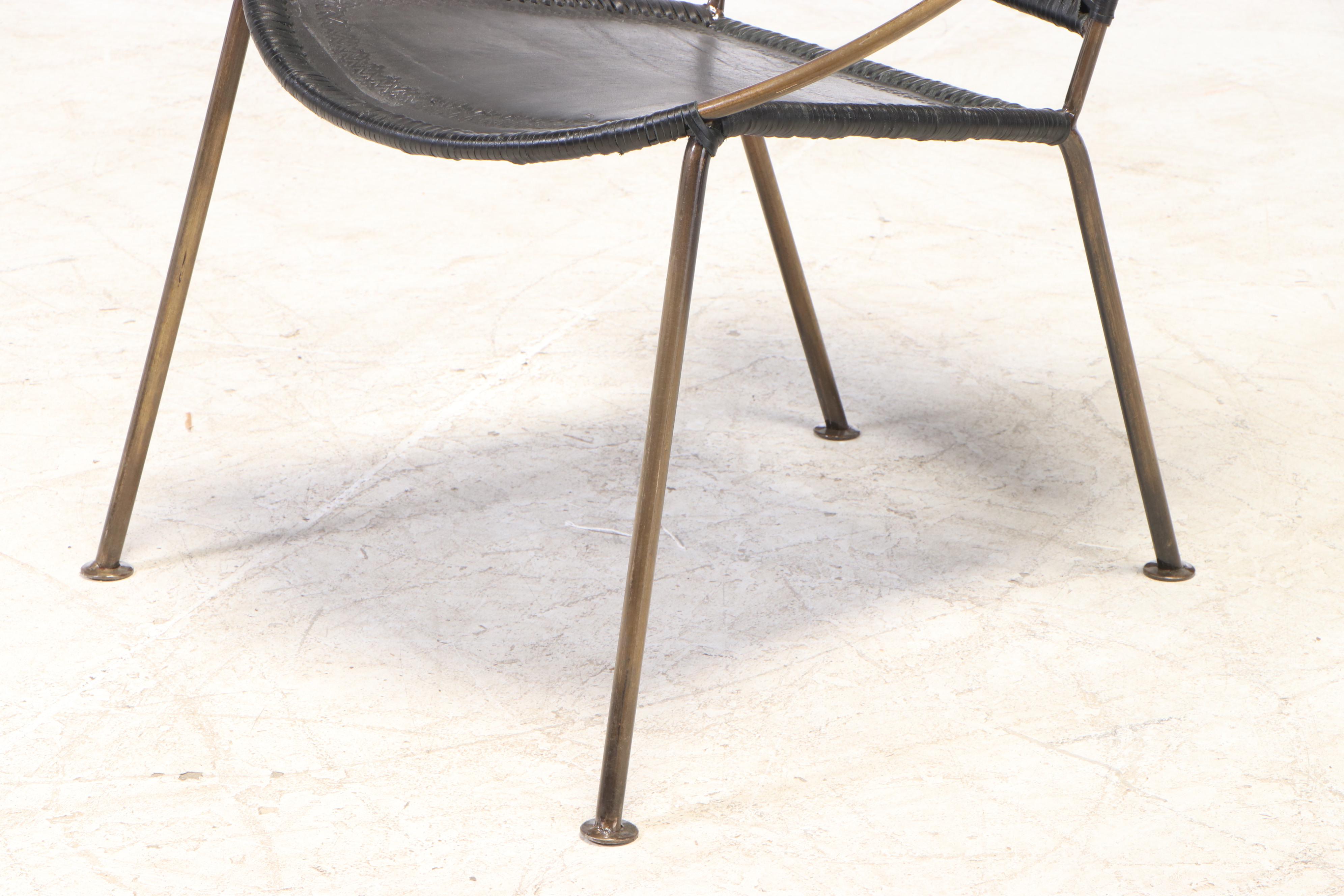 CB2 "Micaela" Embossed Leather and Brass Ring Frame Side Chair