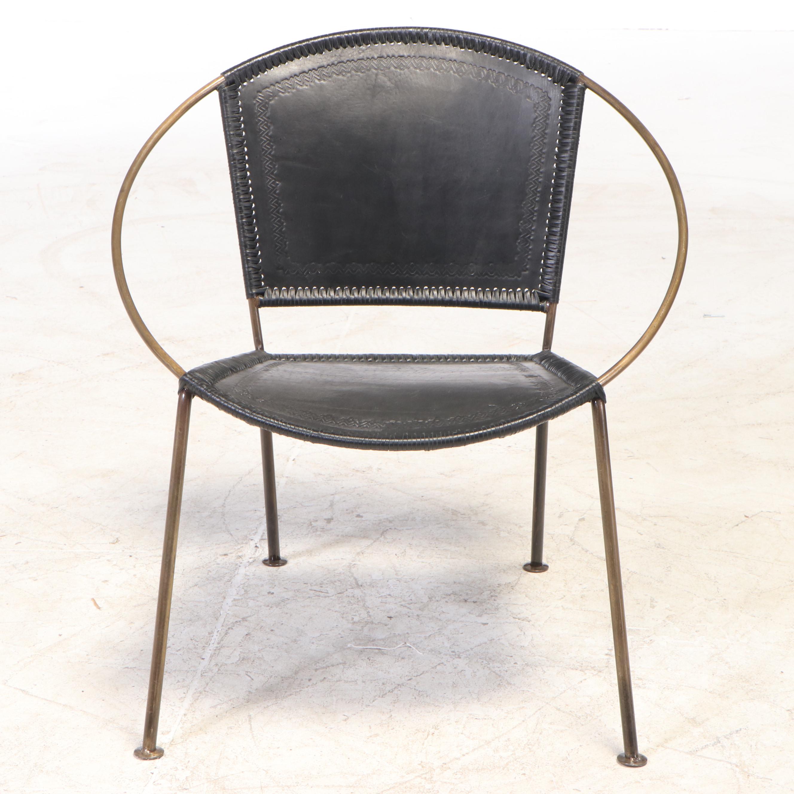 CB2 "Micaela" Embossed Leather and Brass Ring Frame Side Chair