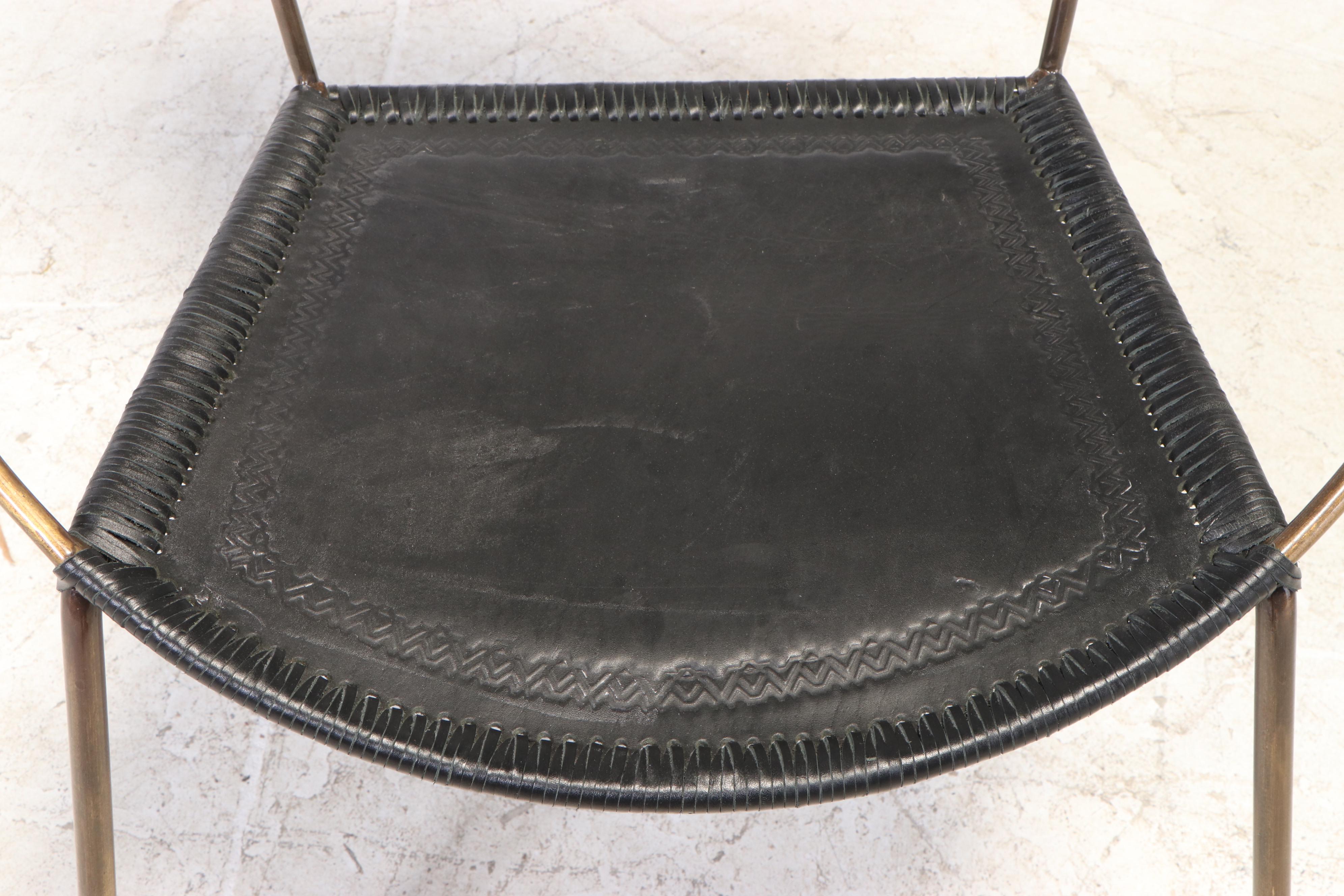 CB2 "Micaela" Embossed Leather and Brass Ring Frame Side Chair