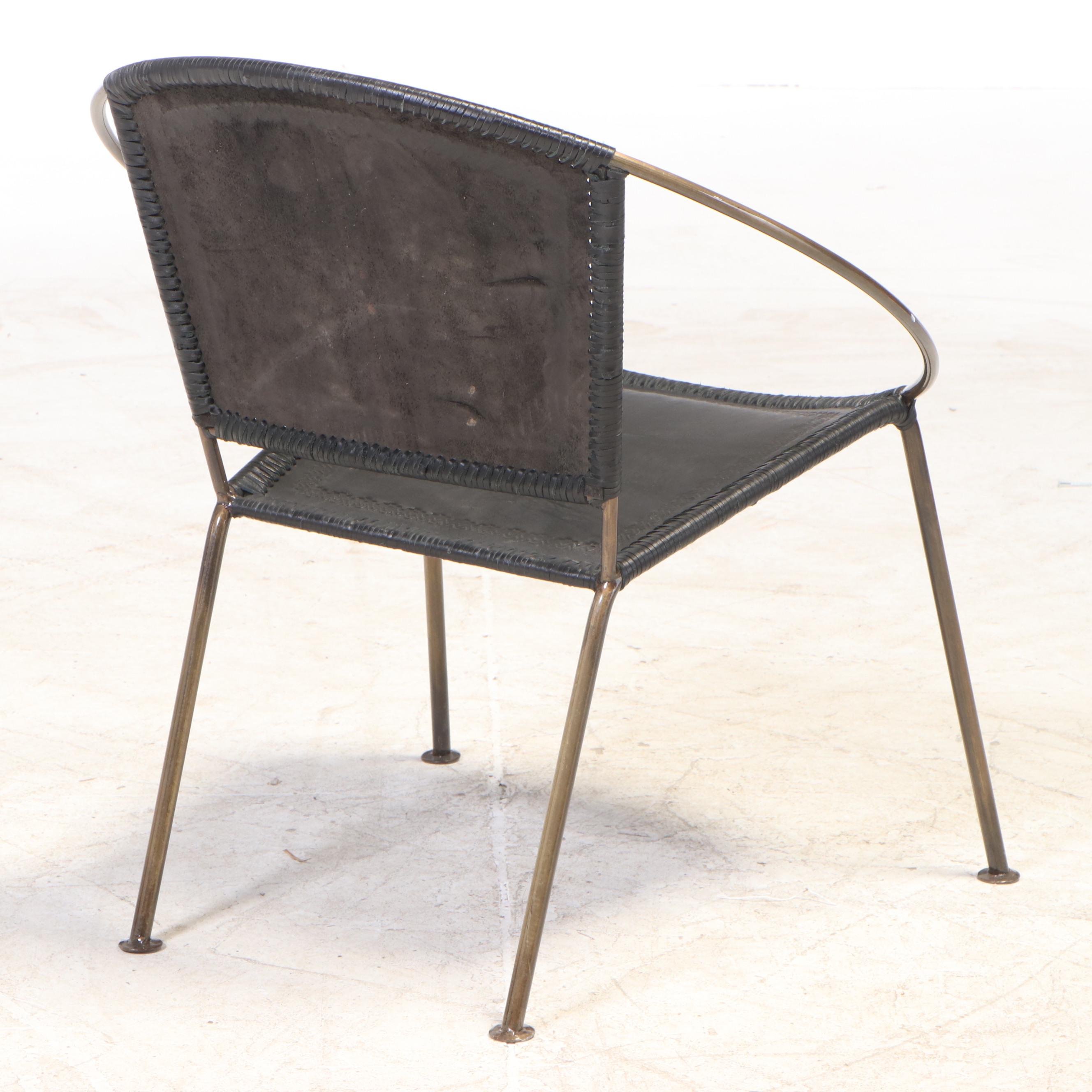 CB2 "Micaela" Embossed Leather and Brass Ring Frame Side Chair