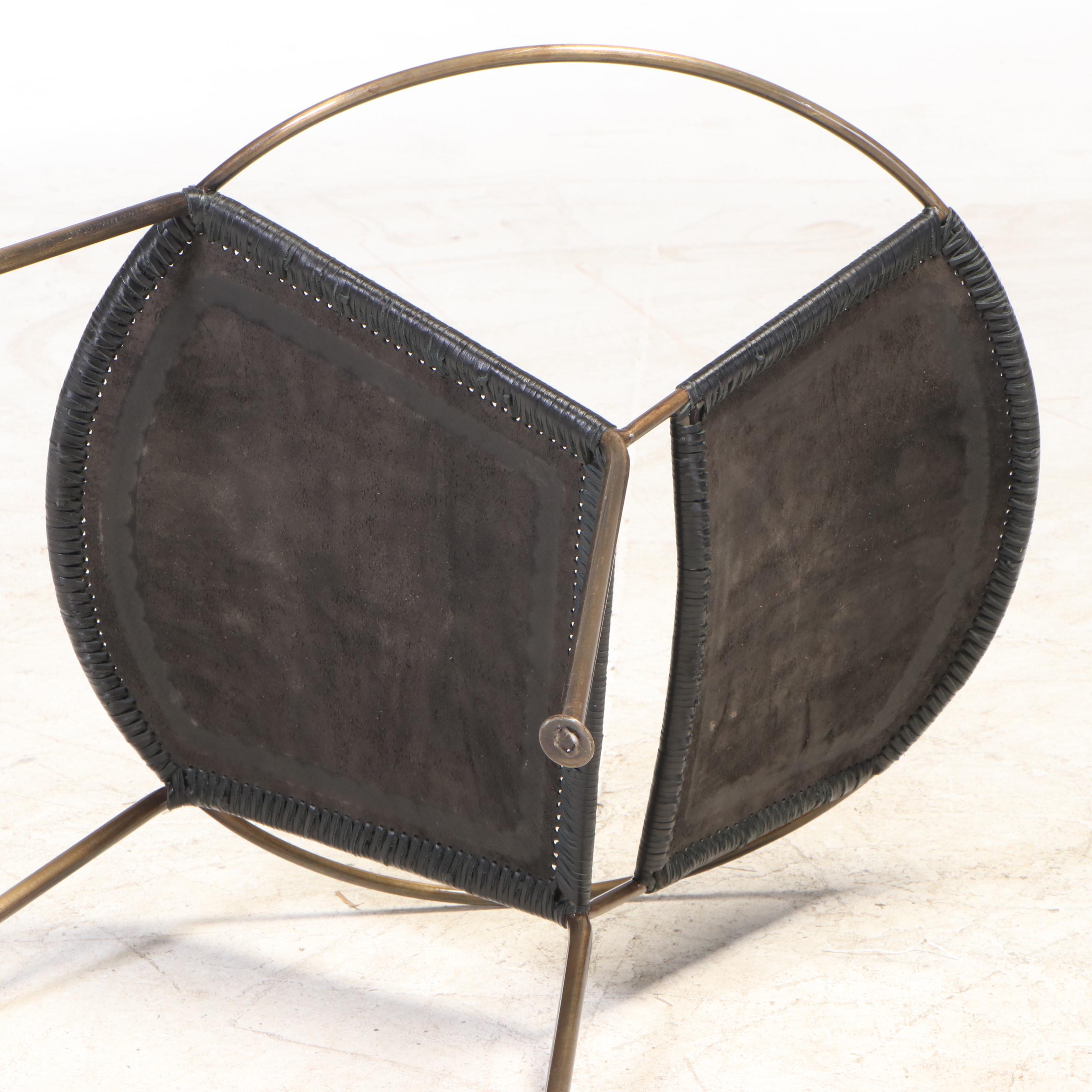 CB2 "Micaela" Embossed Leather and Brass Ring Frame Side Chair