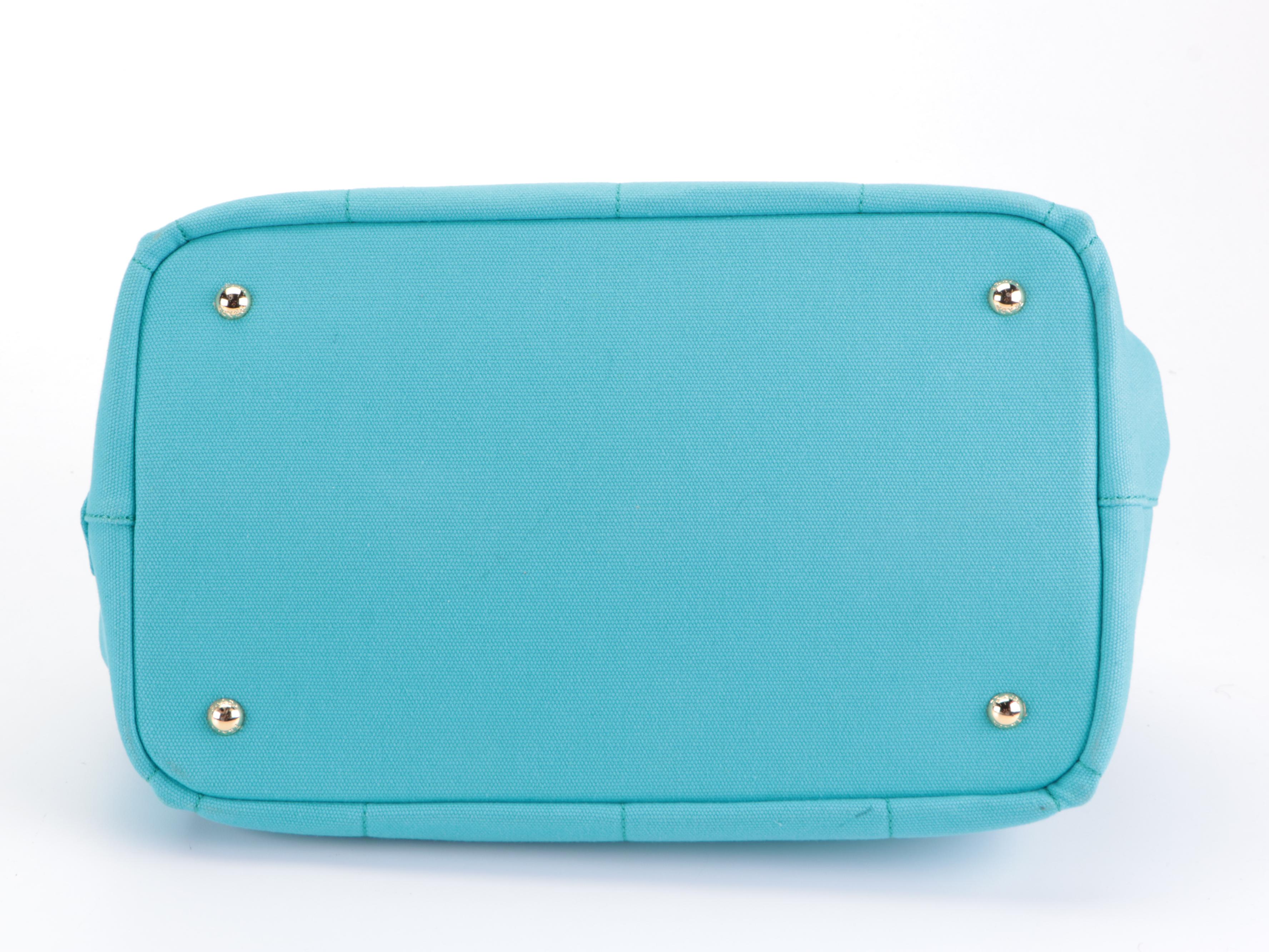 Prada Flat Bottom Canapa Logo Medium Tote in Turquoise