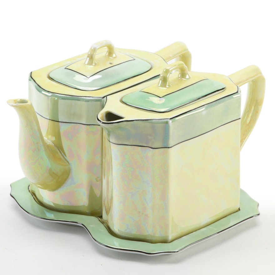 C.T. Altwasser German Lusterware Porcelain Teapots with Tray